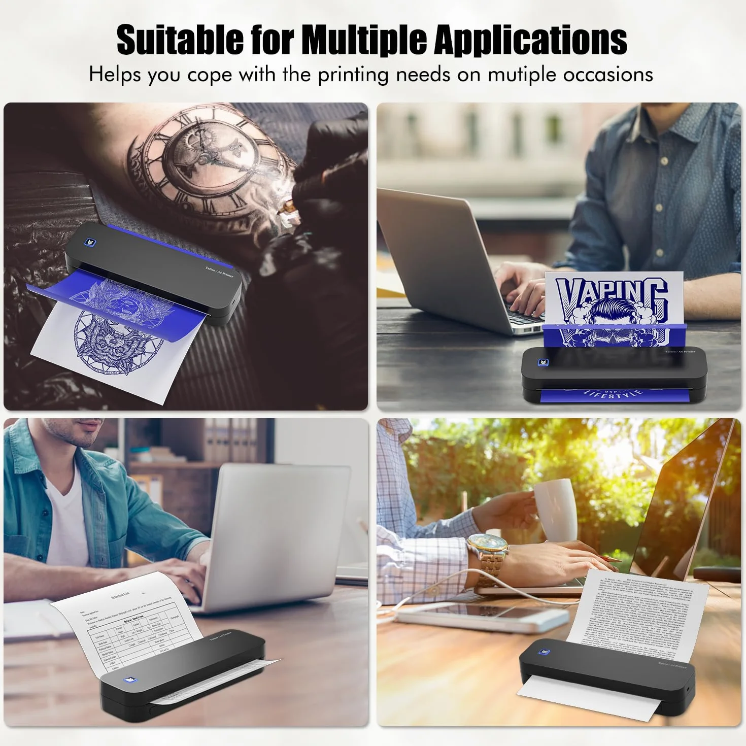 Imprimante Tatouage Thermocopieur Bluetooth A4 Papier Transfert 20pcs Compatible Smartphone PC