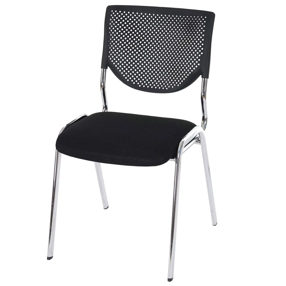 Mendler 2 x Chaise Visiteur T401 empilable Tissu siège Noir Pieds chromés