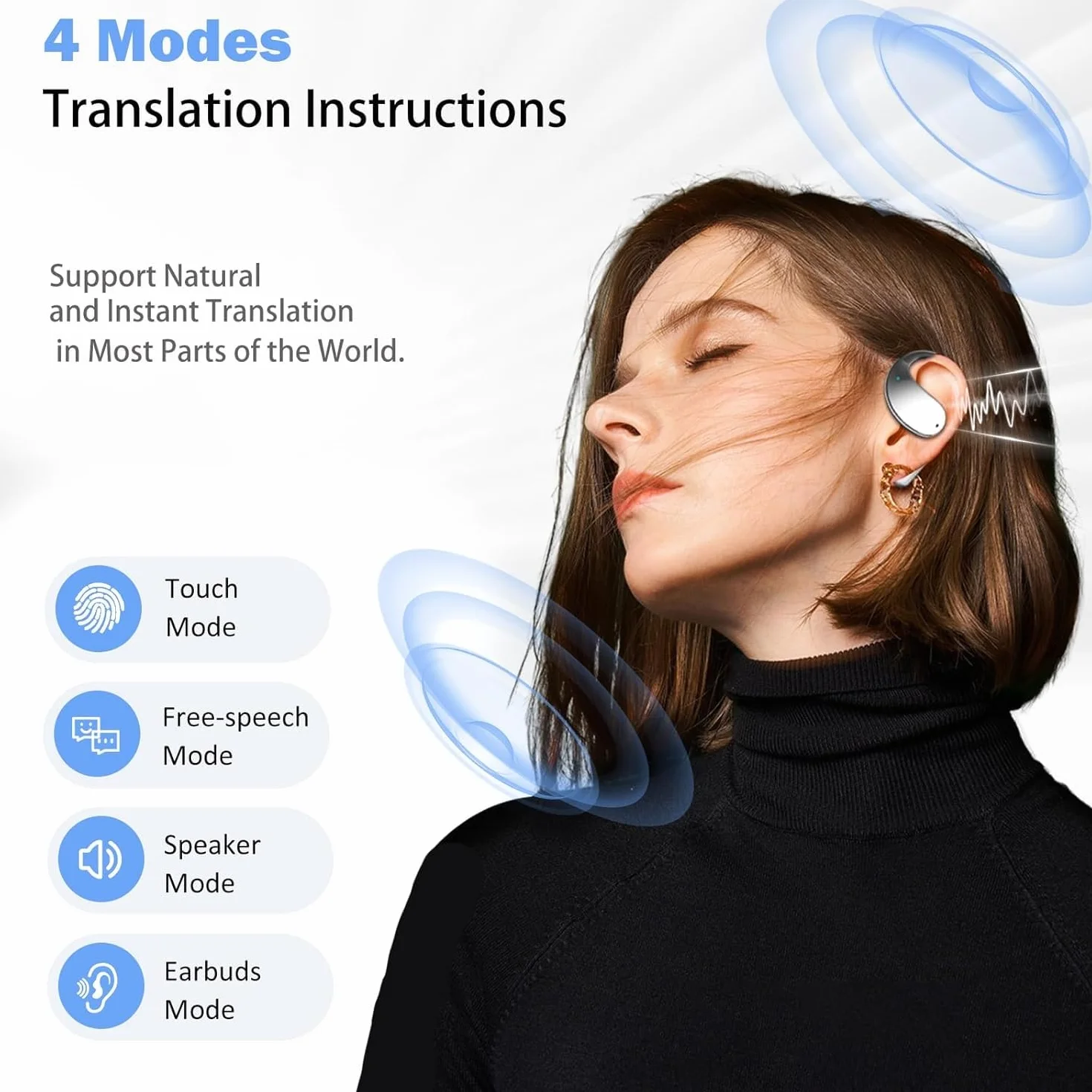 Casque de traduction en temps réel 3-en-1 avec 144 langues, Écouteurs traducteurs pour voyage et affaires