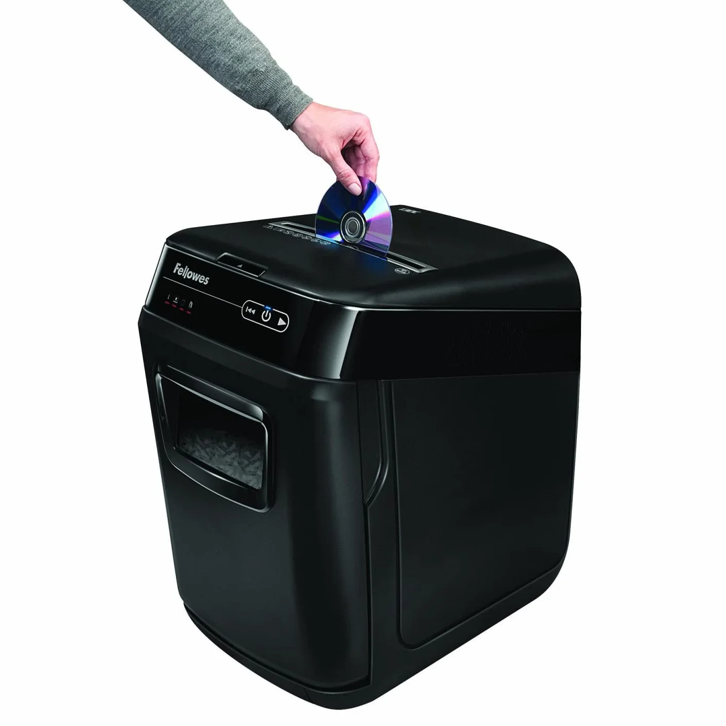 Fellowes Destructeur de Documents Automatique AutoMax 150C, Coupe Croisée, Sécurité DIN P-4, 150 Feuilles, Corbeille 32L, Professionnel, Auto Reverse, Silencieux, Mise en Veille Automatique, 4680101