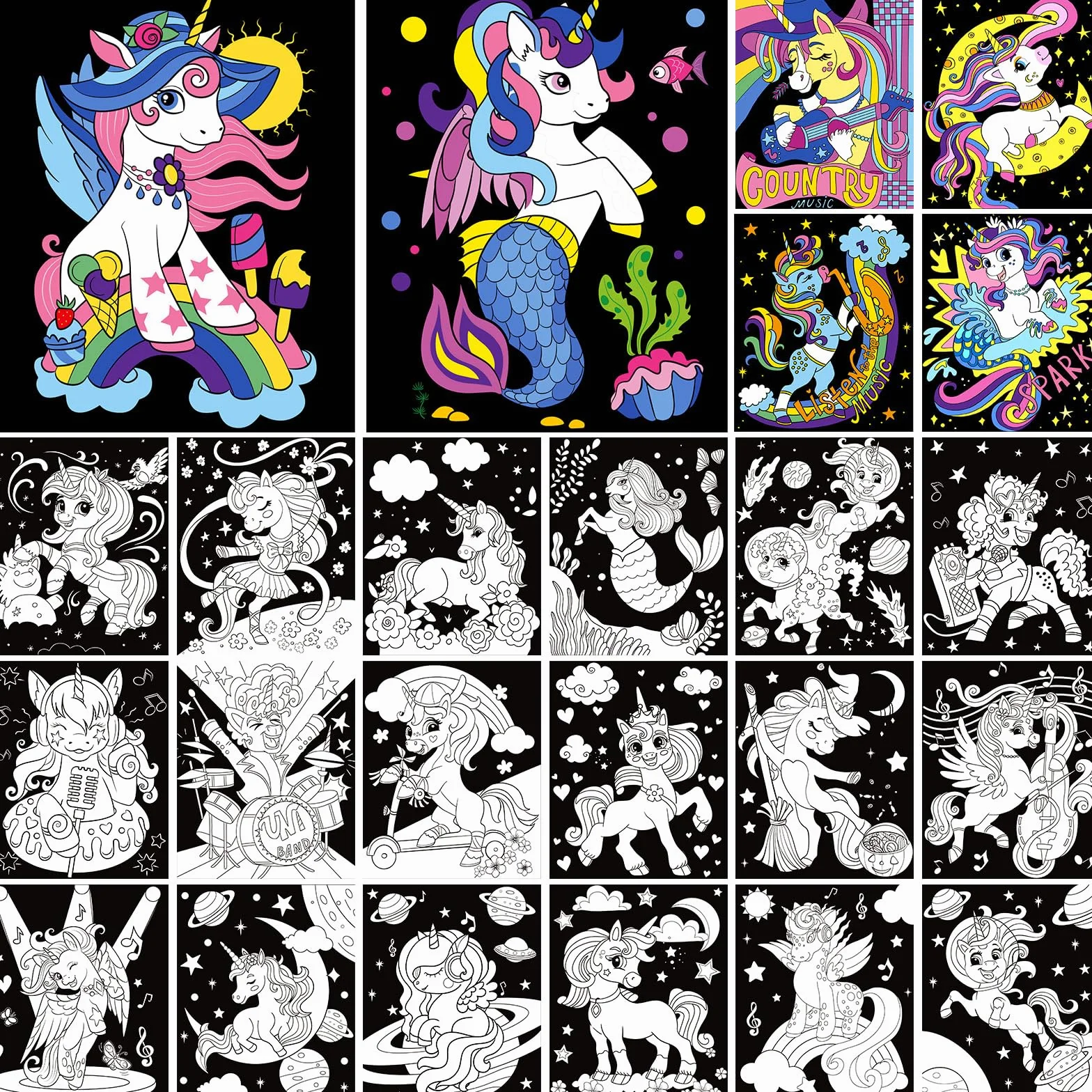 Zhanmai Lot de 24 Affiches à Colorier en Velours Licorne pour Enfants
