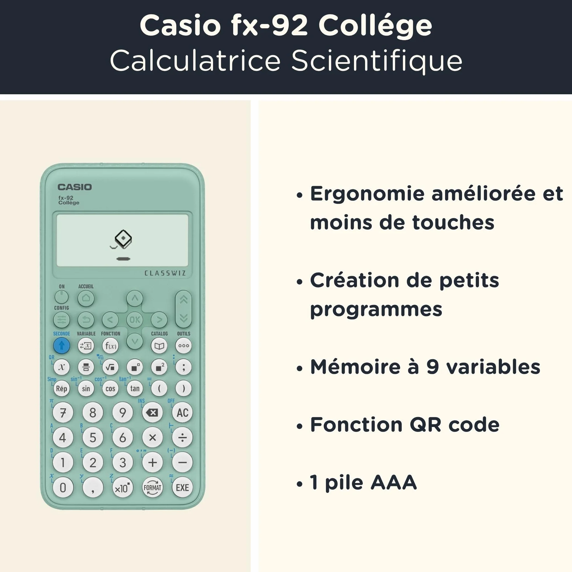 Casio fx-92 Collège Calculatrice Scientifique Noir avec Housse de Protection
