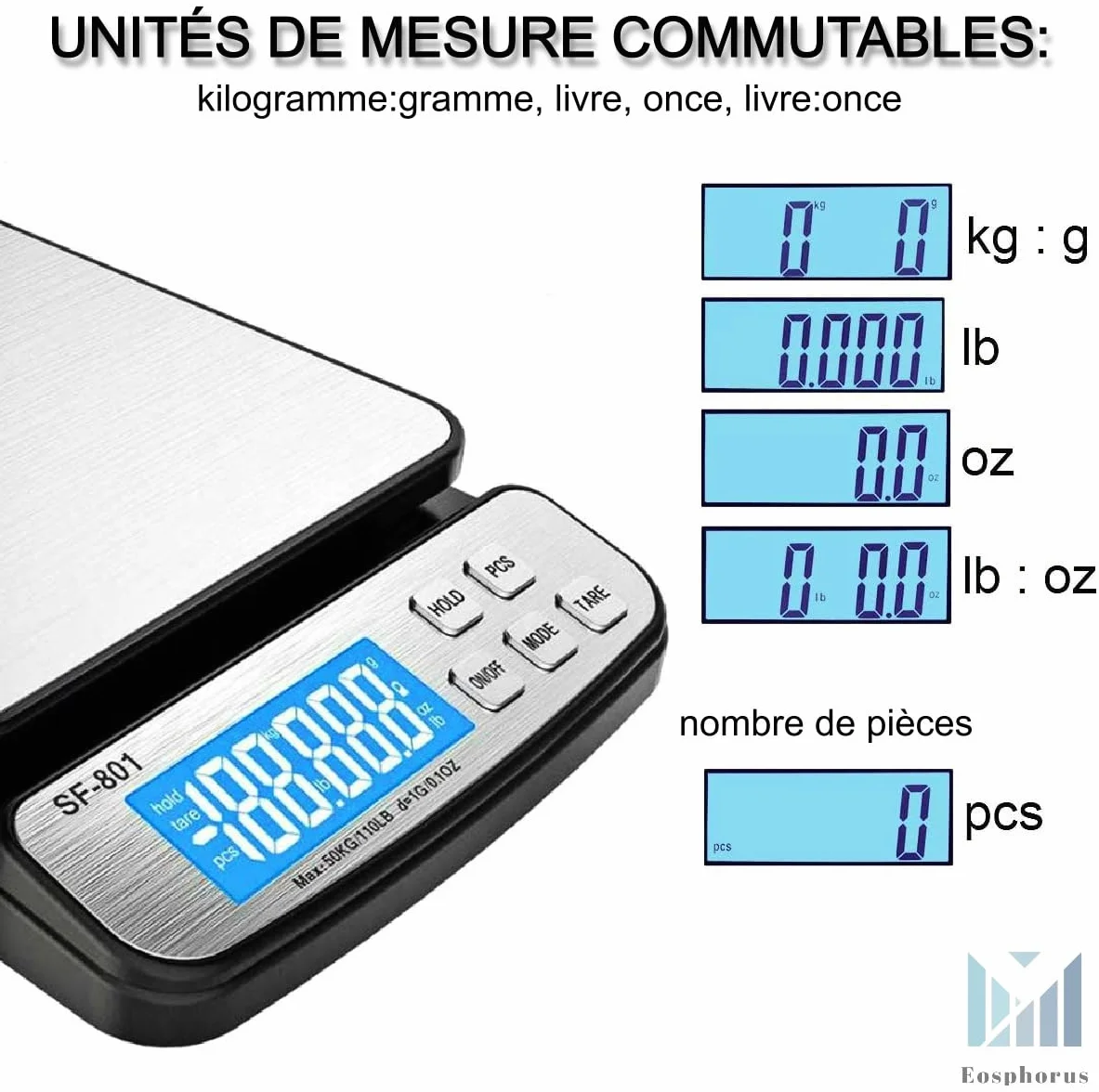 Balance Numérique pour Colis 50kg, Pèse-Colis Précision, Adaptateur Secteur