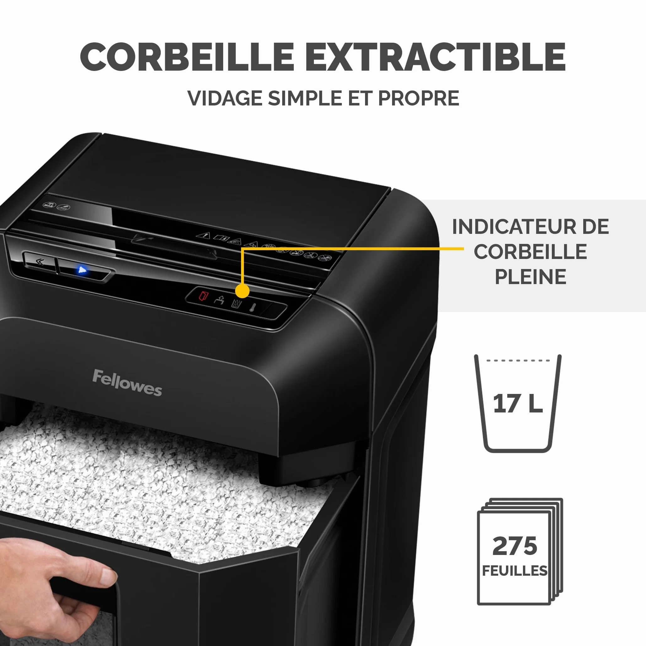 Fellowes Destructeur Hybride AutoMax 90M 90 Feuilles Automatique 9 Manuel P4 Sécurité 17 L Noir