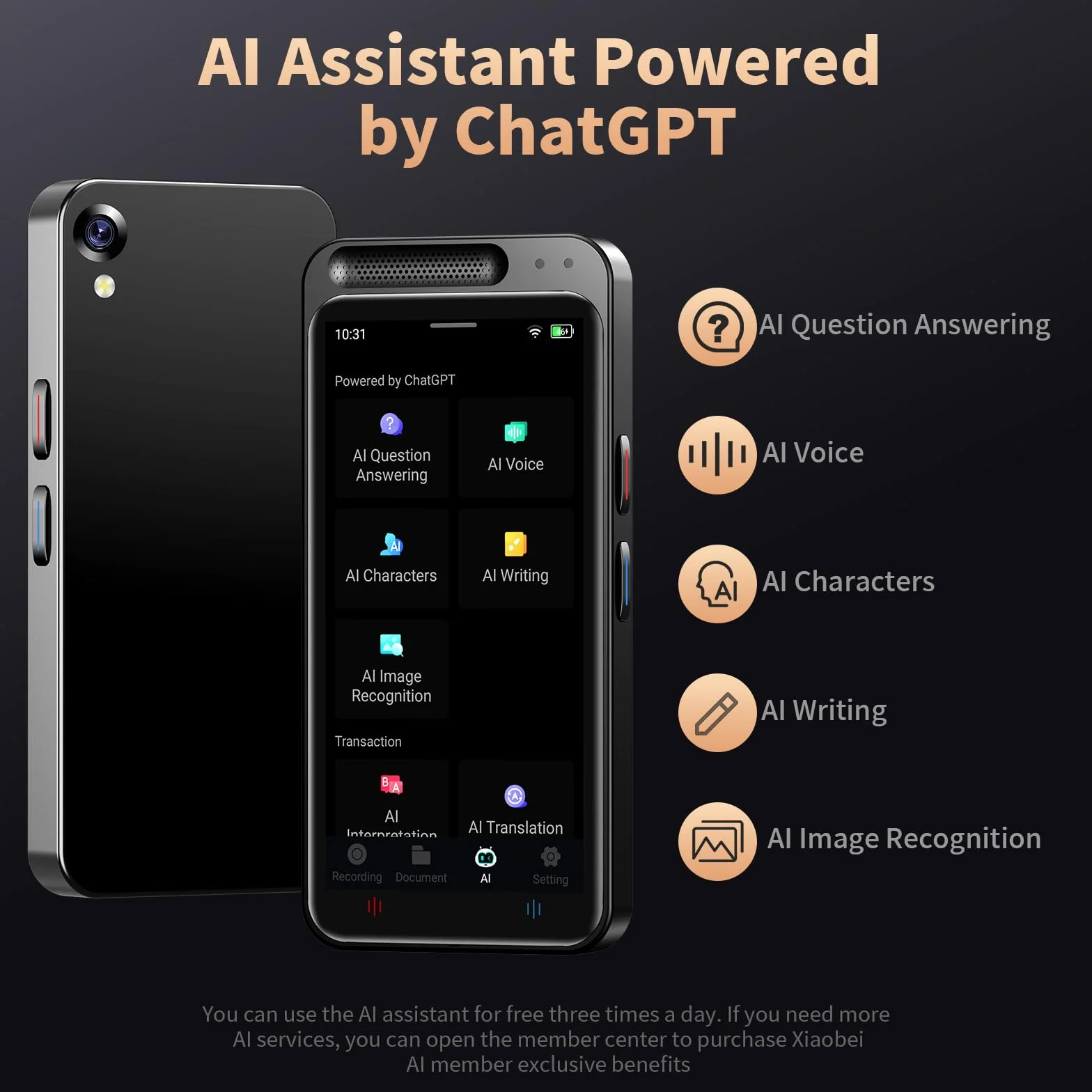 Note AI Dictaphone Numérique avec Transcription Gratuite, Résumé, Traduction en Ligne Hors Ligne, 134 Langues, Enregistreur AI pour Conférences