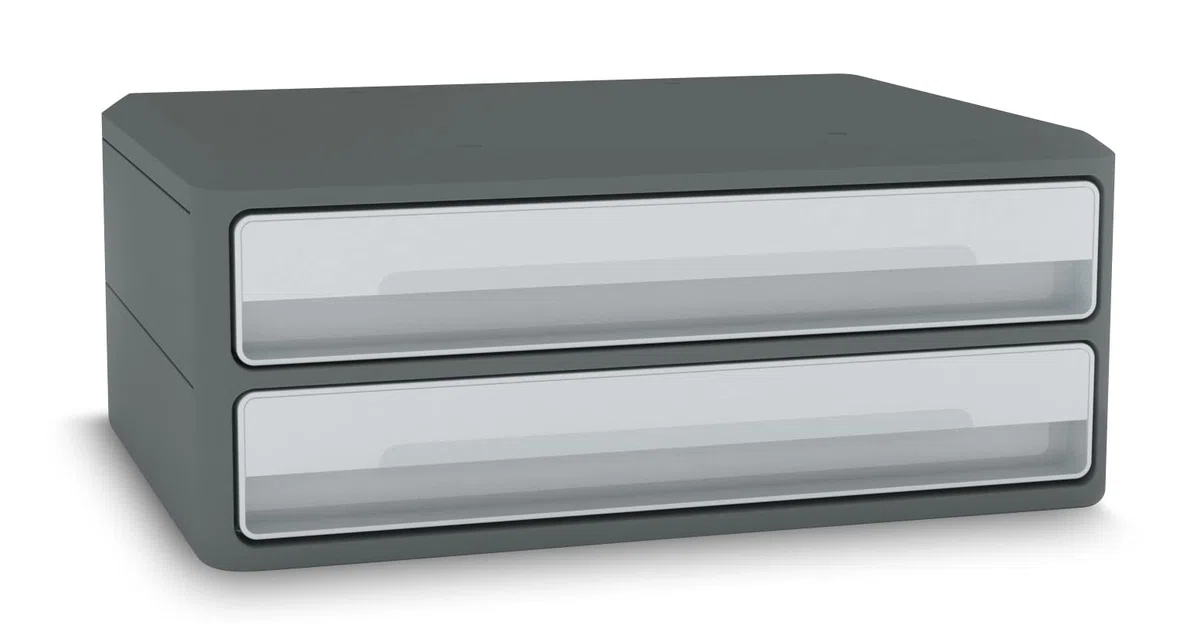 CEP Support d'écran PC ordinateur Module de Rangement 2 Tiroirs Réhausseur de moniteur MoovUp Gris Plastique Recyclé