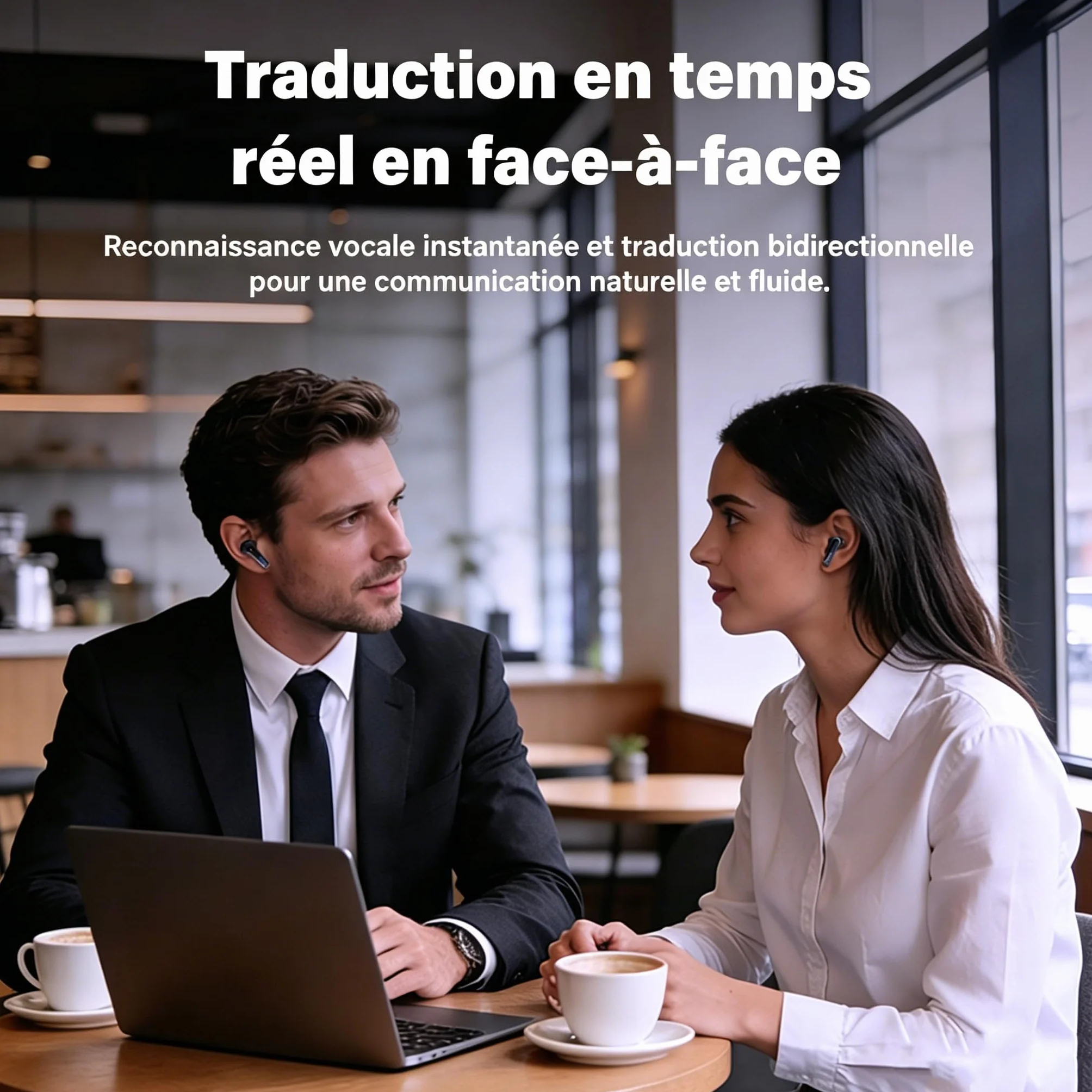 Ecouteur Traducteur Instantané 165 Langues Bluetooth 6.0 Écran Tactile 7 Modes Autonomie 60 h Noir