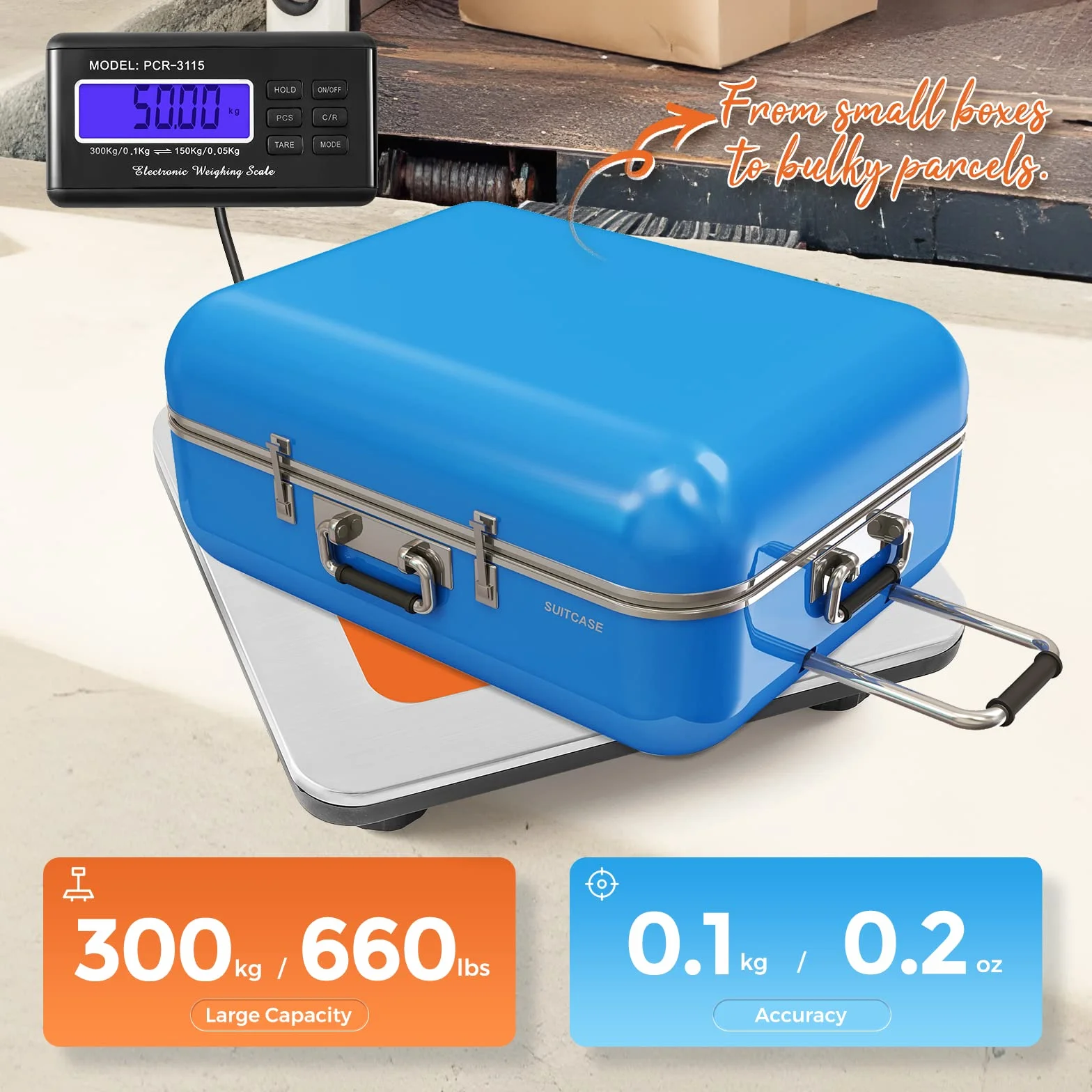 Bonvoisin Balance Postale Numérique 300kg/660lb, Écran LCD Externe, Plateau 36x30cm