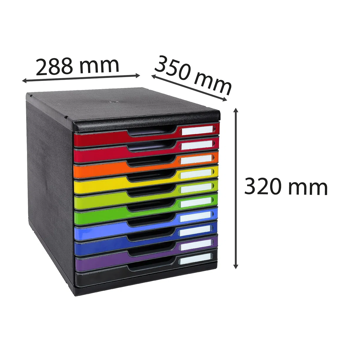 Exacompta - Réf. 302798D - MODULO A4 - Caisson 10 tiroirs fermés pour documents A4+ - Dimensions extérieures : Profondeur 35 x largeur 28,8 x Hauteur 32 cm - Noir/arlequin glossy