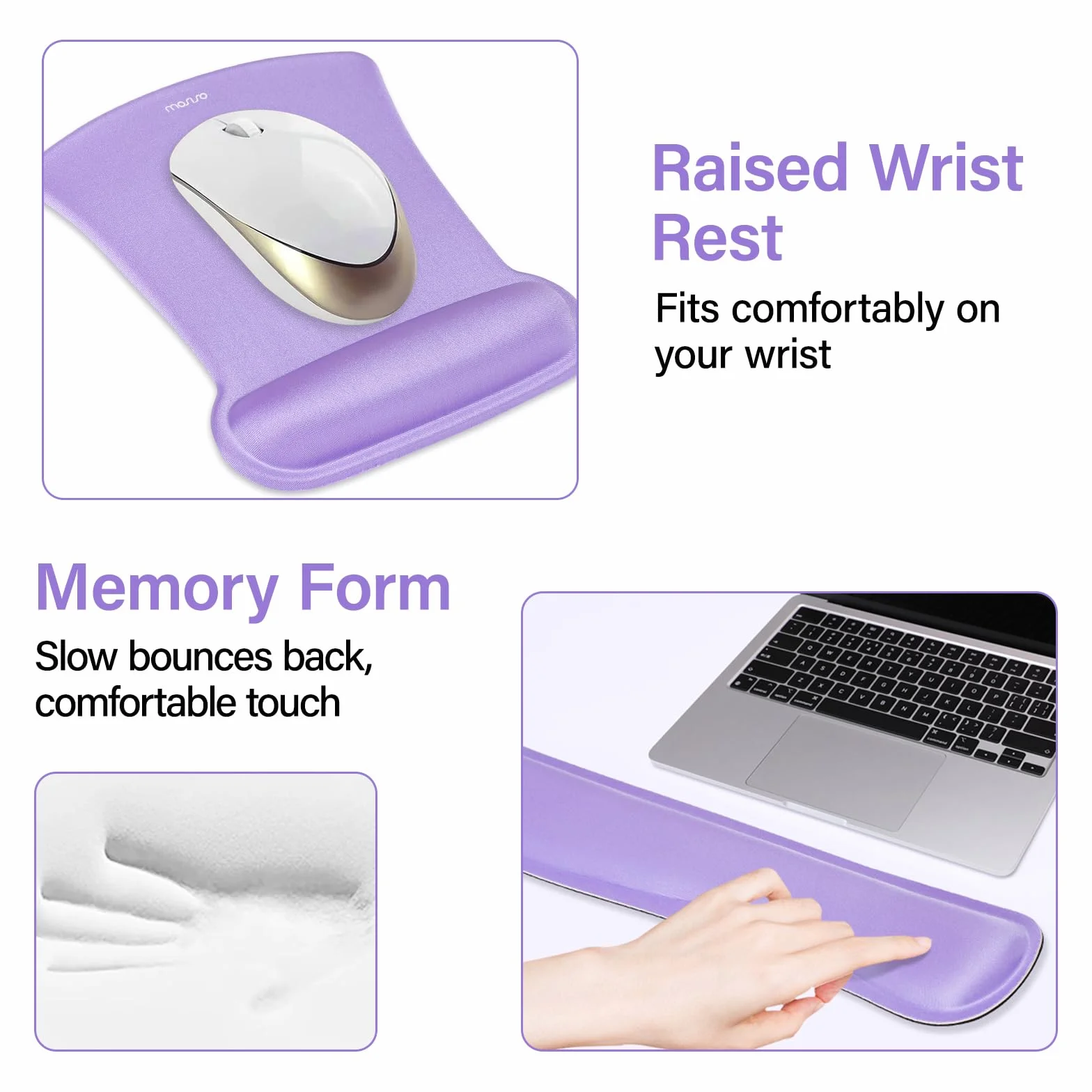 MOSISO Grand Tapis de Souris Gamer avec Repose Poignet, Antidérapant Mémoire Mousse, Violet