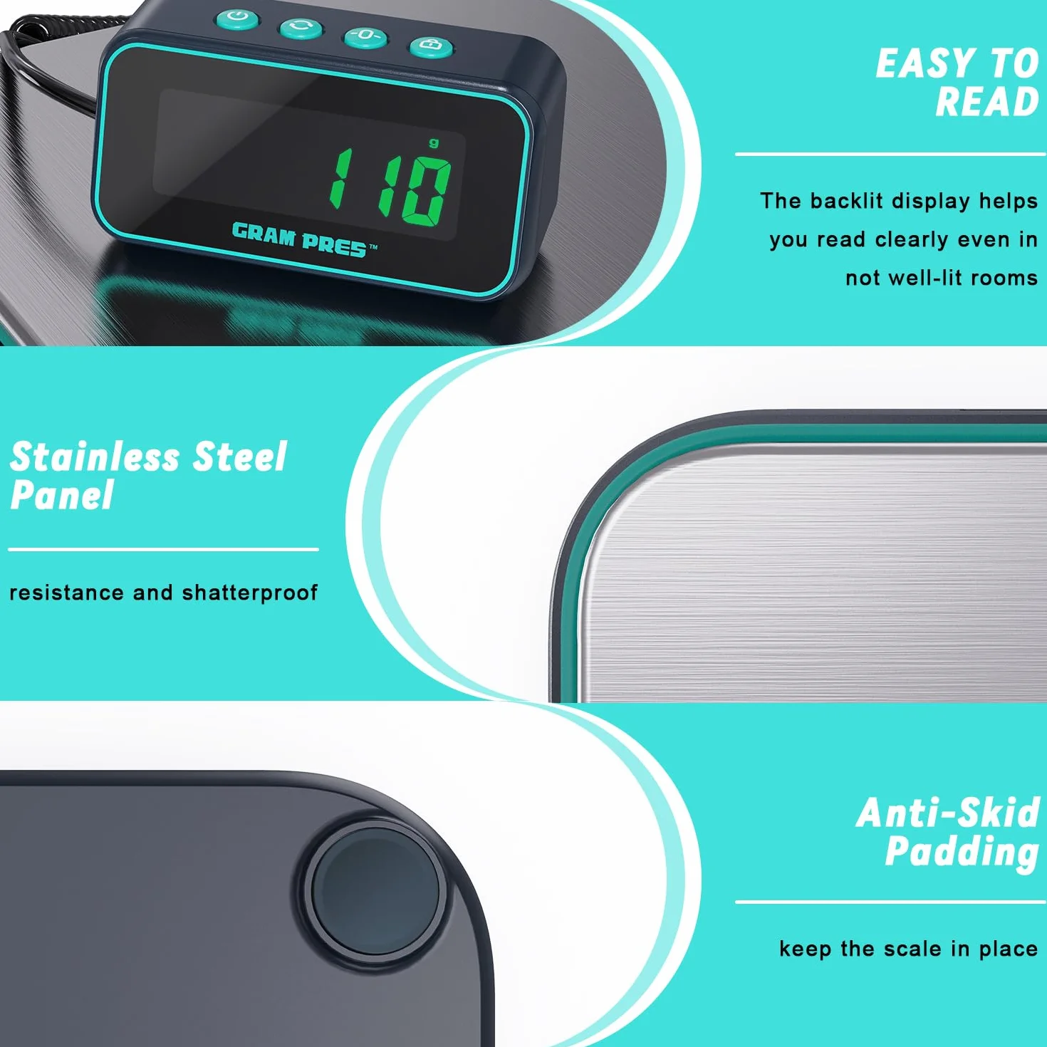 GRAM PRES Balance d'expédition numérique 86 lbs/0,1 oz - Balance postale de haute précision avec hold/tara/affichage LCD séparé, acier inoxydable