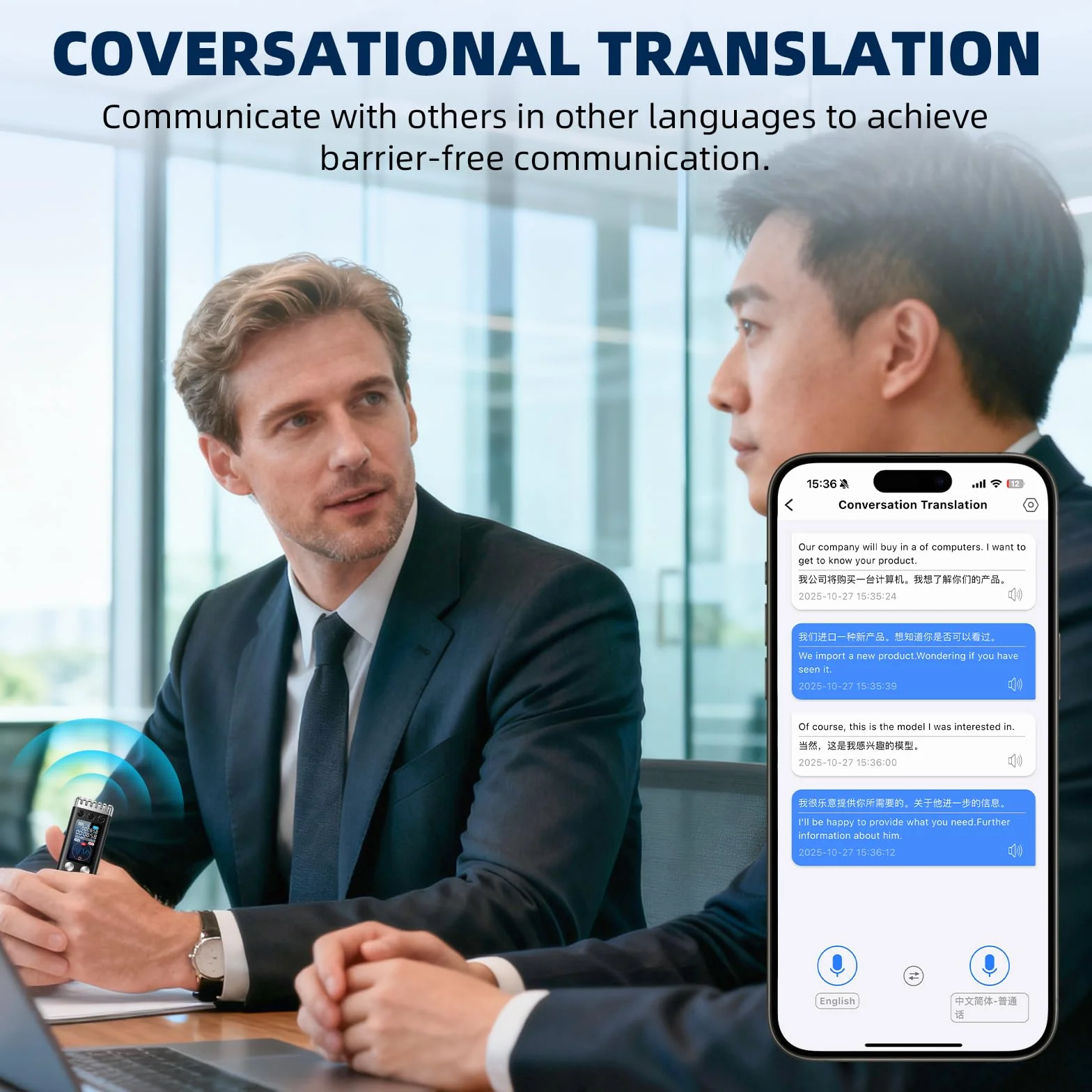 Enregistreur Vocal AI 64GB Professionnel Portable avec Transcription et Résumé, 256 Langues, Contrôle par Application