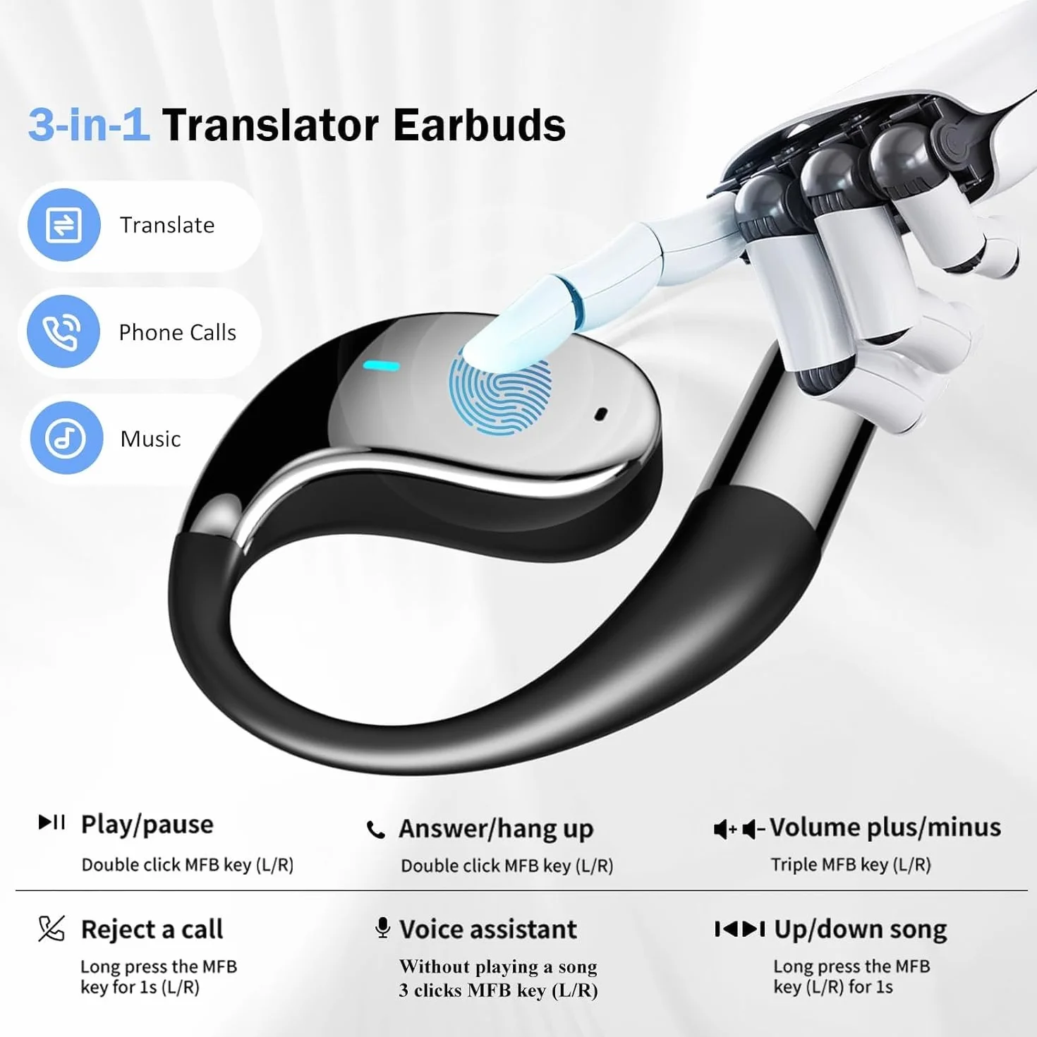 Casque de traduction en temps réel 3-en-1 avec 144 langues, Écouteurs traducteurs pour voyage et affaires