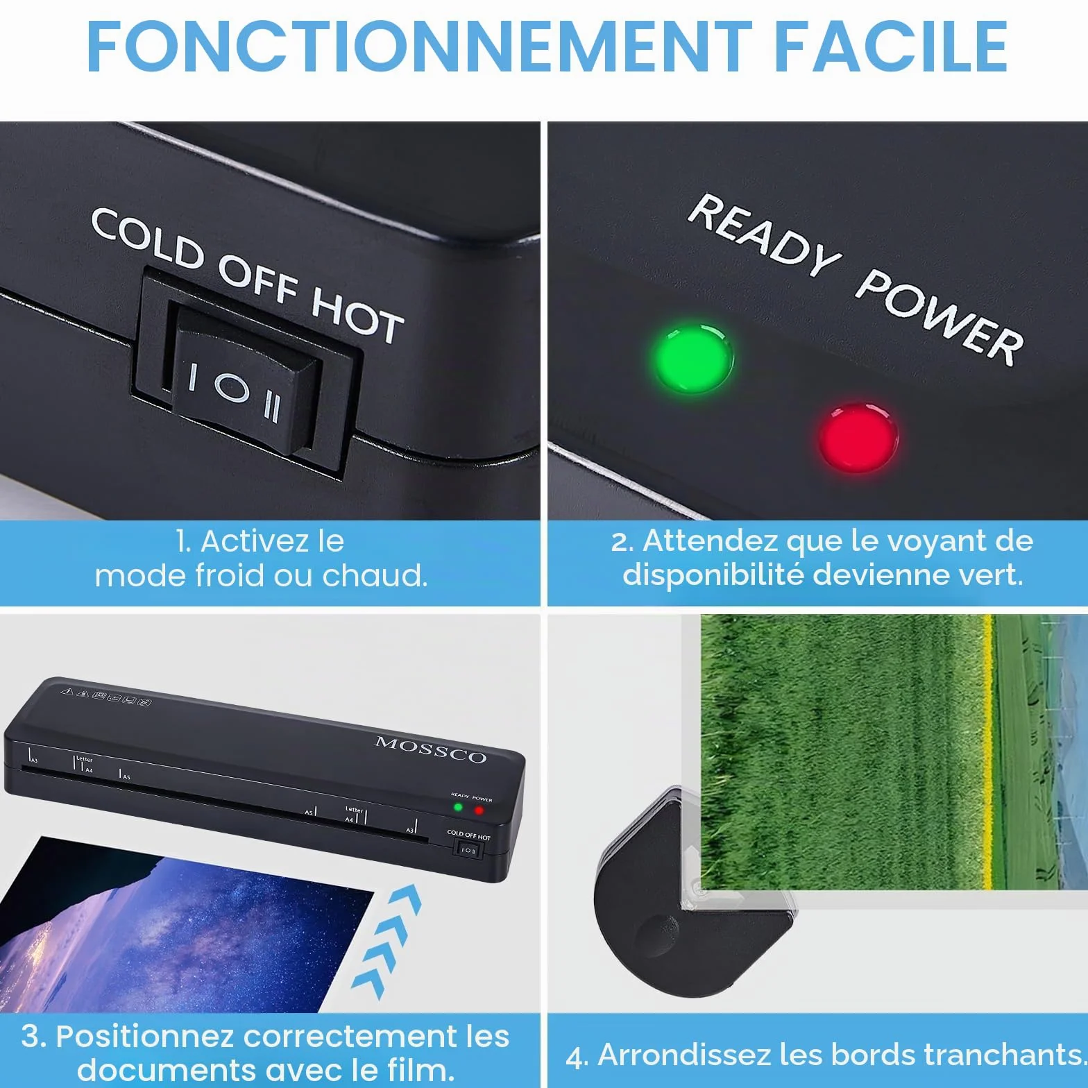 Plastifieuse A3 A4 A5 A6, lamineuse chaude et froide avec films de stratification, coupe-papier, perforateurs et anneaux de reliure pour bureau