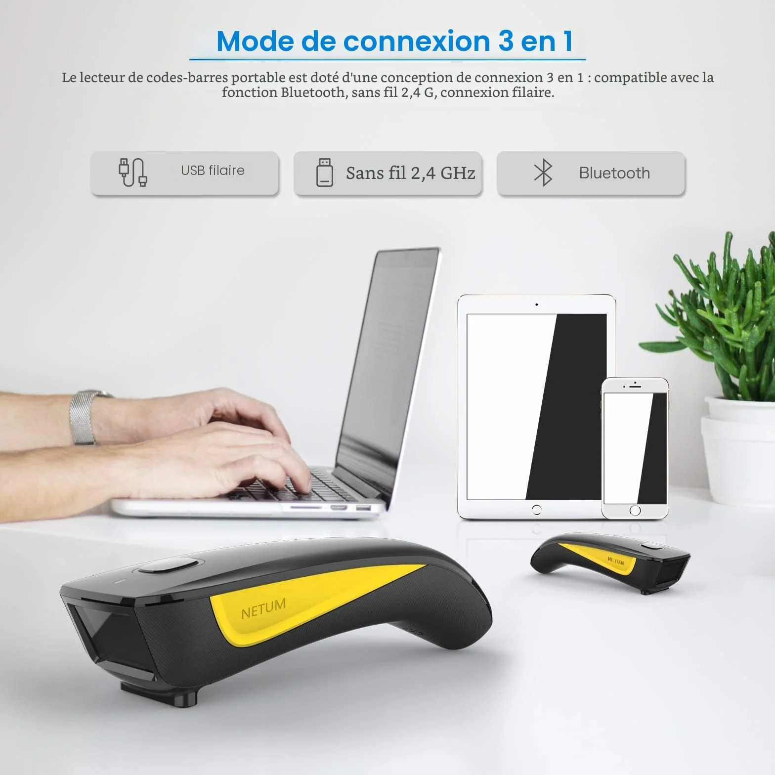 NETUM C750 Bluetooth 2D Barcode Scanner sans Fil QR pour Tablette iPhone iPad Android iOS PC POS