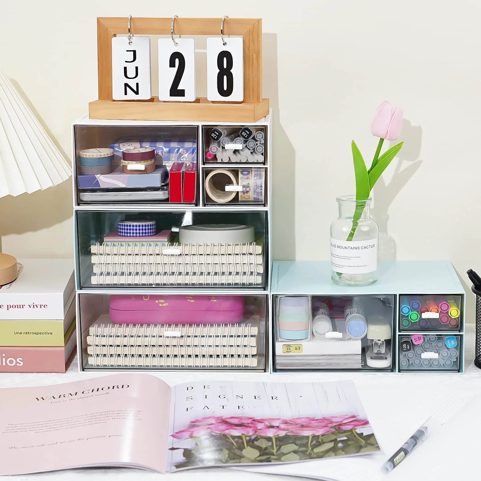Organiseur de Bureau en Plastique avec Tiroirs, Empilable Grande Capacité, Boîte à Tiroirs pour Fournitures