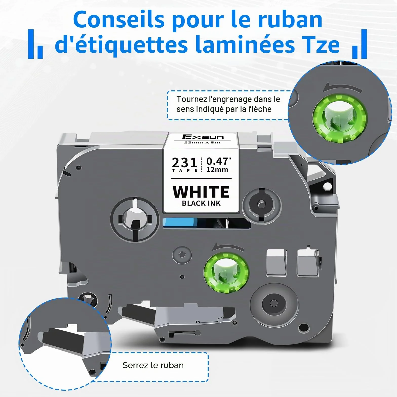 10 Pack 12mm Ruban Compatible avec TZe-231 Tze231 Tzc231 Tz231 pour Tze 12mm 0.47 laminated Tape Cassette pour Brother P-touch Etiqueteuse PT-H105 PT-H110LB PT-H107 H100R E110 D410 D210 1000