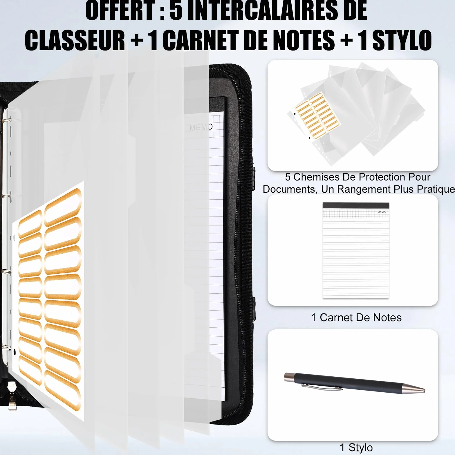 Leathario Porte Documents A4 Portfolio avec Stylo et 5 Intercalaires 10 Pochettes Padfolio Poignée Magnétique