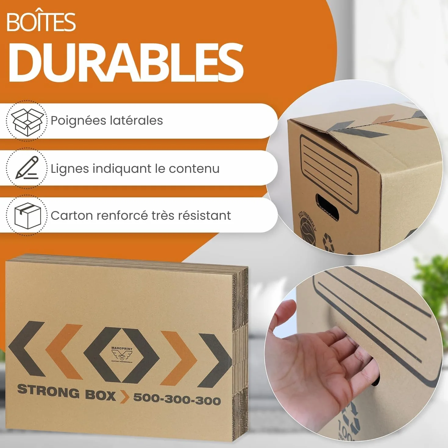 Cartons de déménagement renforcés 50x30x30 cm Certifié FSC Lot de 20