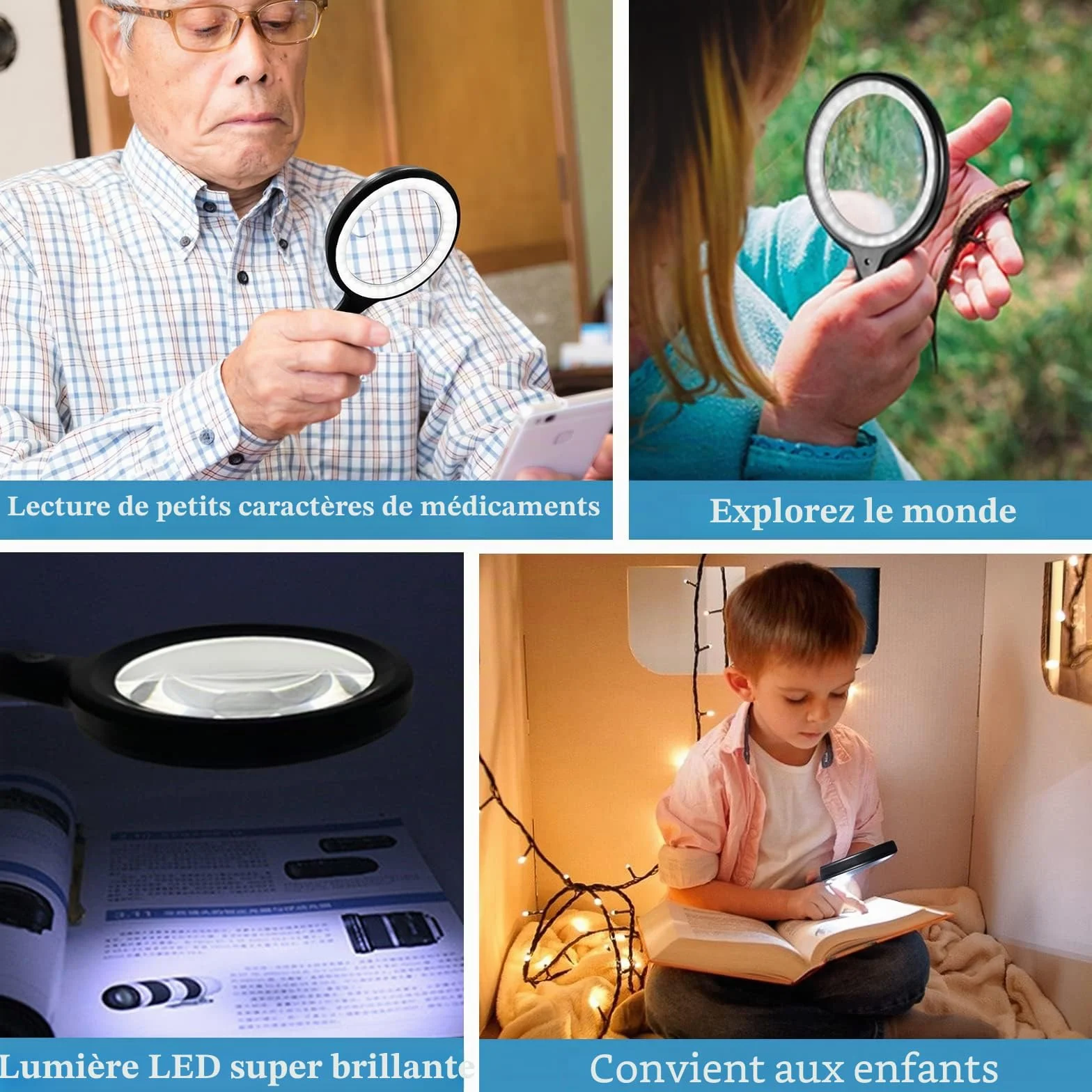 Loupe de Lecture 60X 30X 33LED USB Rechargeable avec Lumière 3 Modes