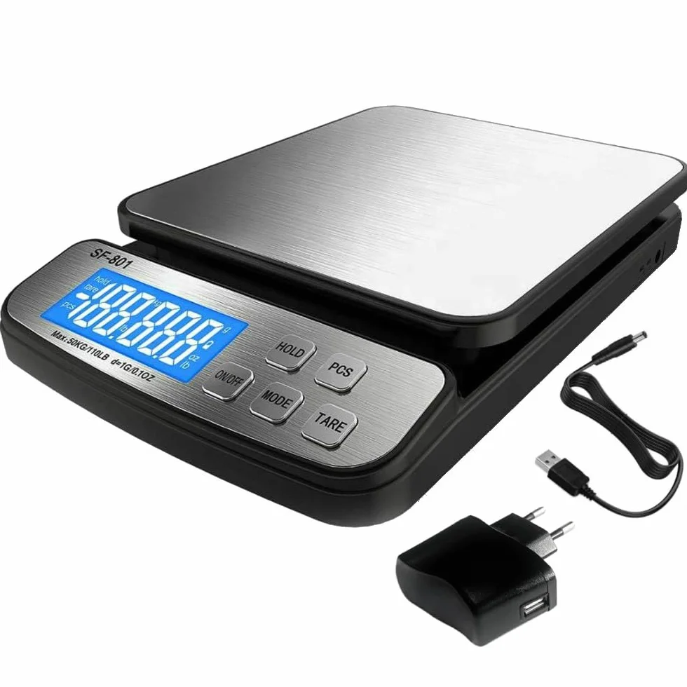 Balance Numérique pour Colis 50kg, Pèse-Colis Précision, Adaptateur Secteur