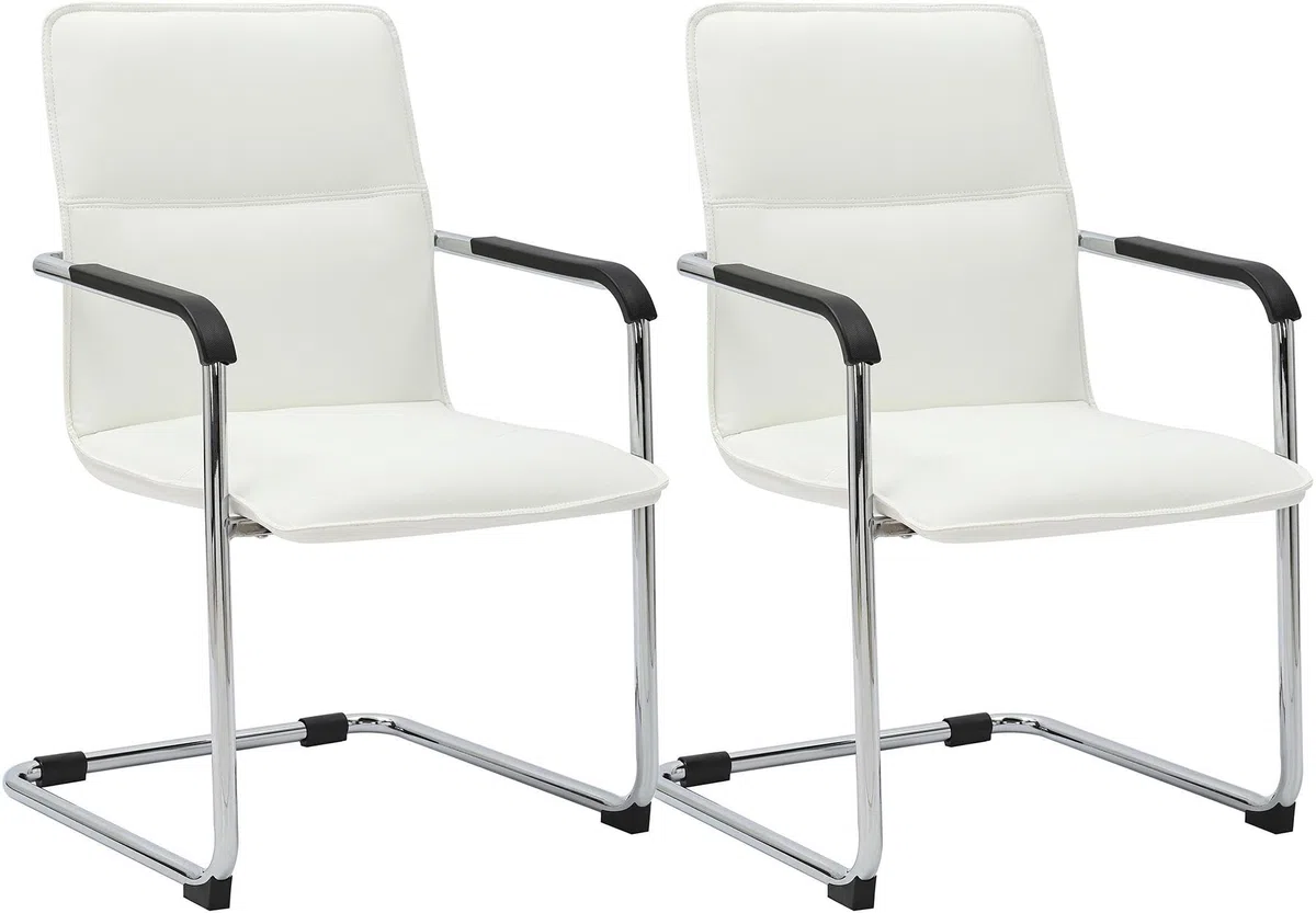 CLP Lot de 2 chaises Cantilever avec accoudoirs Seattle, chaises de Salle ŕ Manger Modernes rembourrées avec revętement en Simili-Cuir, Couleur:Blanc