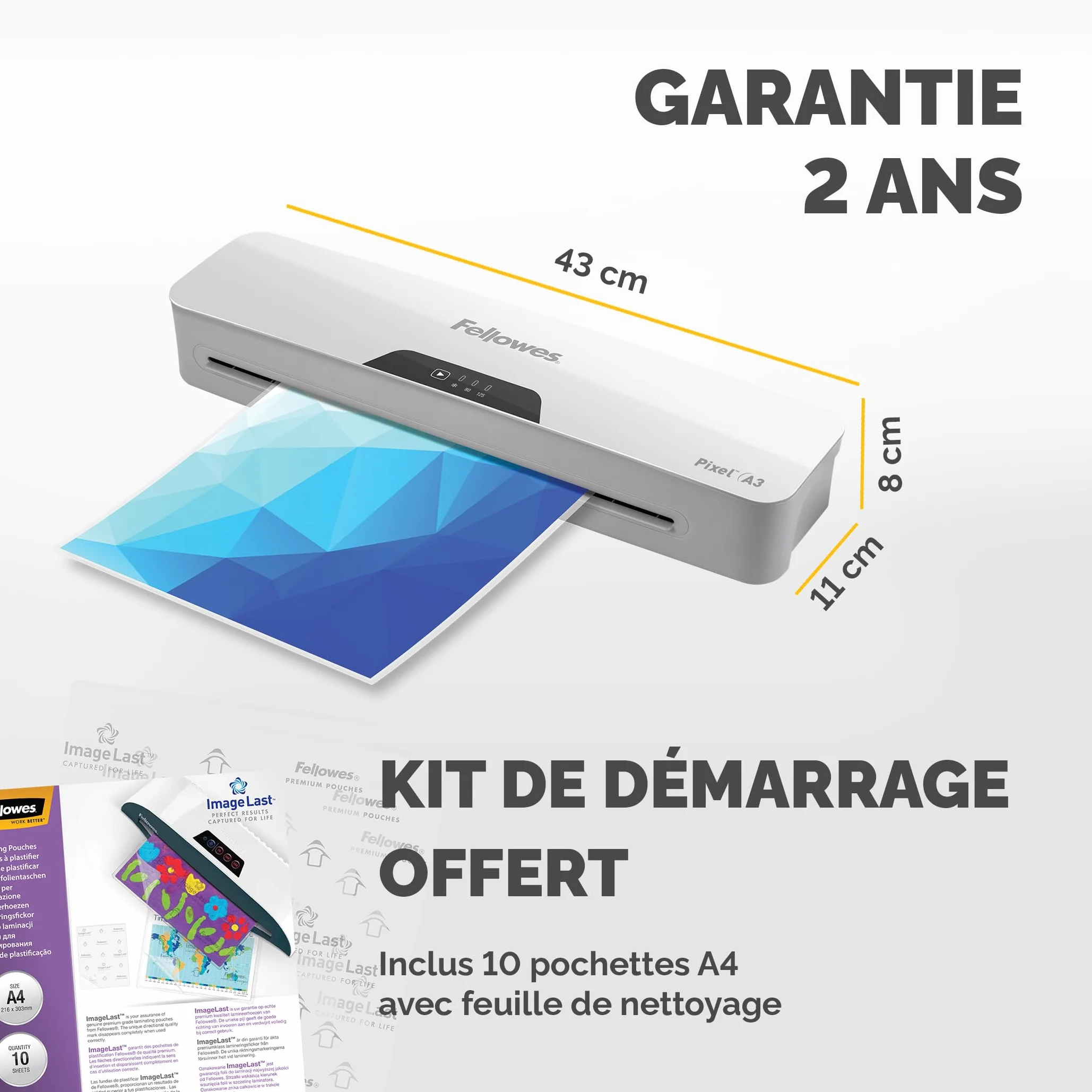 Fellowes Plastifieuse Pixel A3 125 microns avec 10 pochettes