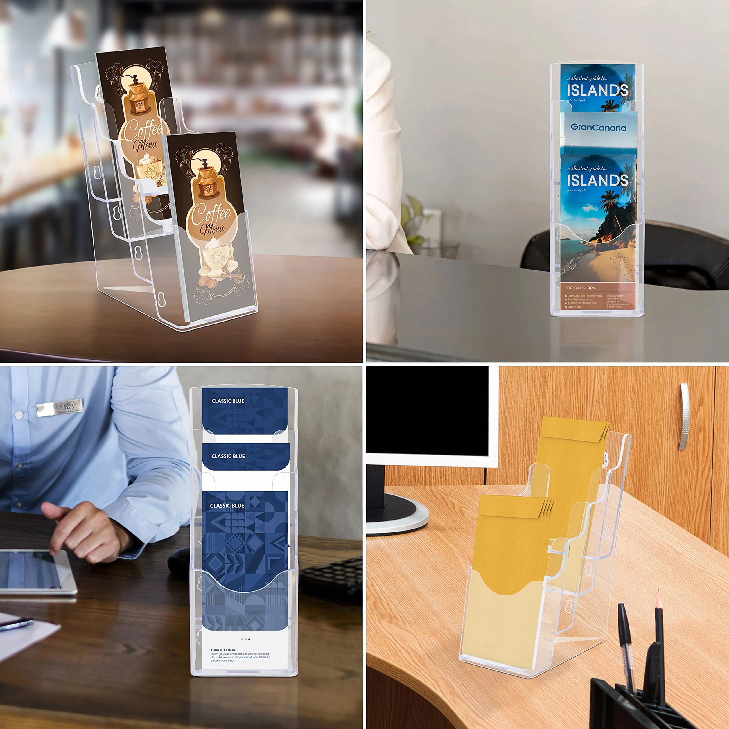 Belle Vous Presentoir Acrylique Transparent Lot de 2 - Banette Murale Portrait 4 Niveaux pour Livrets Brochures Menus