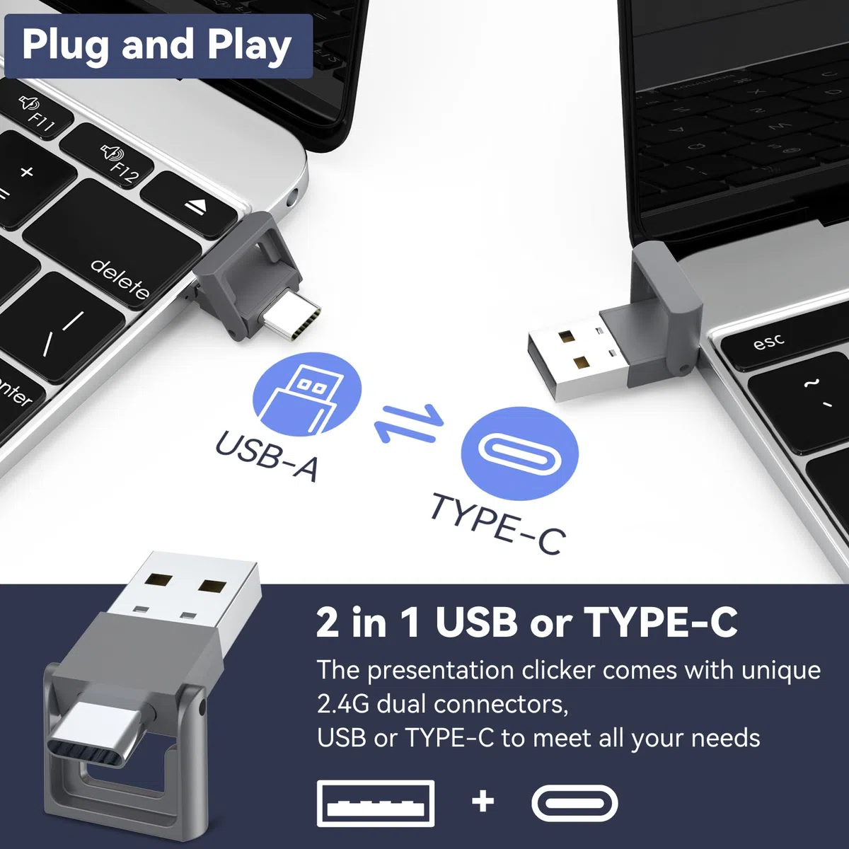 PowerPoint Pointeur de présentation sans fil 2,4 GHz USB-C Télécommande de présentation Pointeur de présentation pour Windows Mac Linux