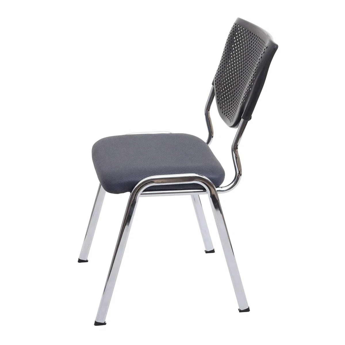 Mendler 4X Chaise Visiteur T401 Tissu Textile siége Gris foncé Pieds chromés