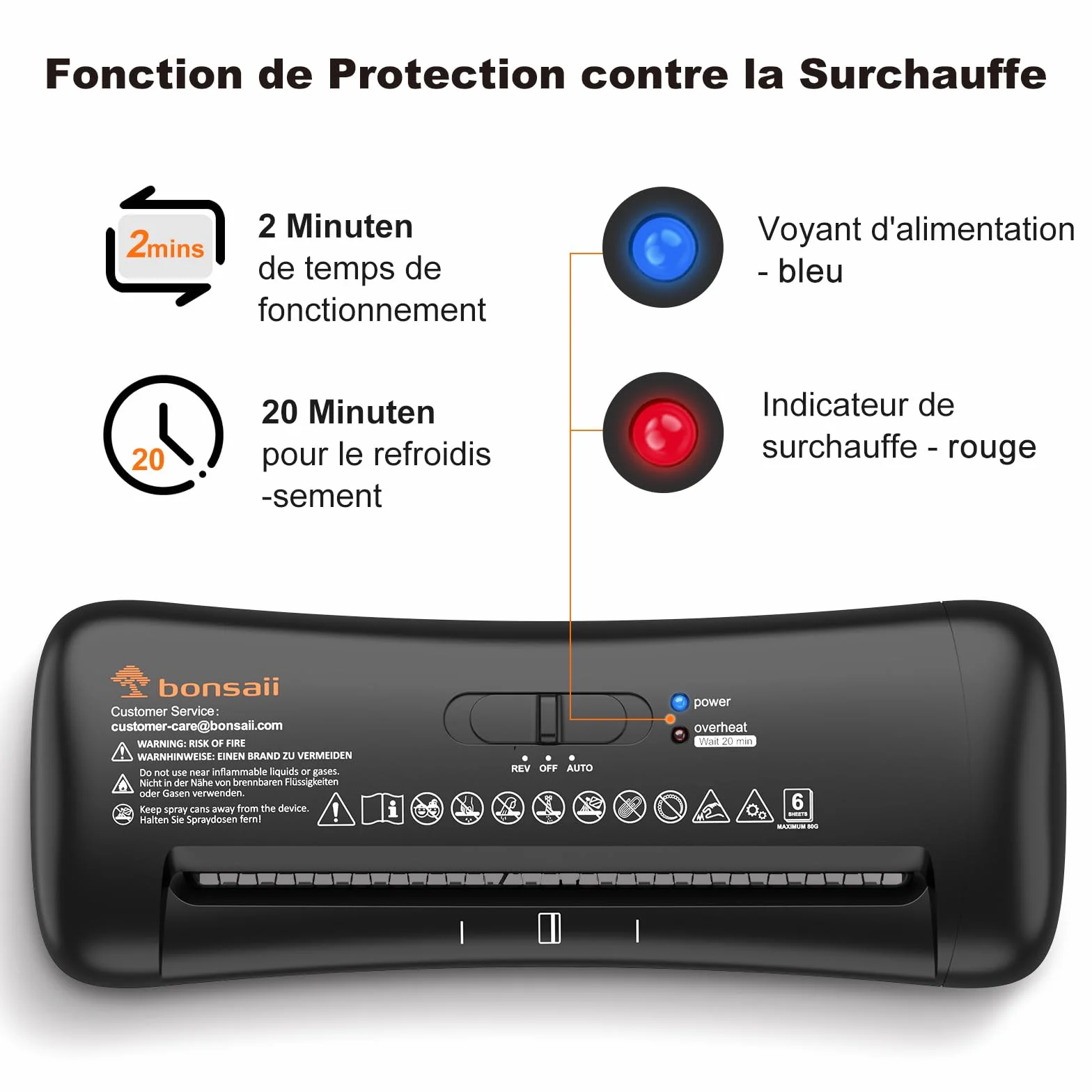 Bonsaii Destructeur de Documents 6 Feuilles Coupe en Bande 6mm S119-A