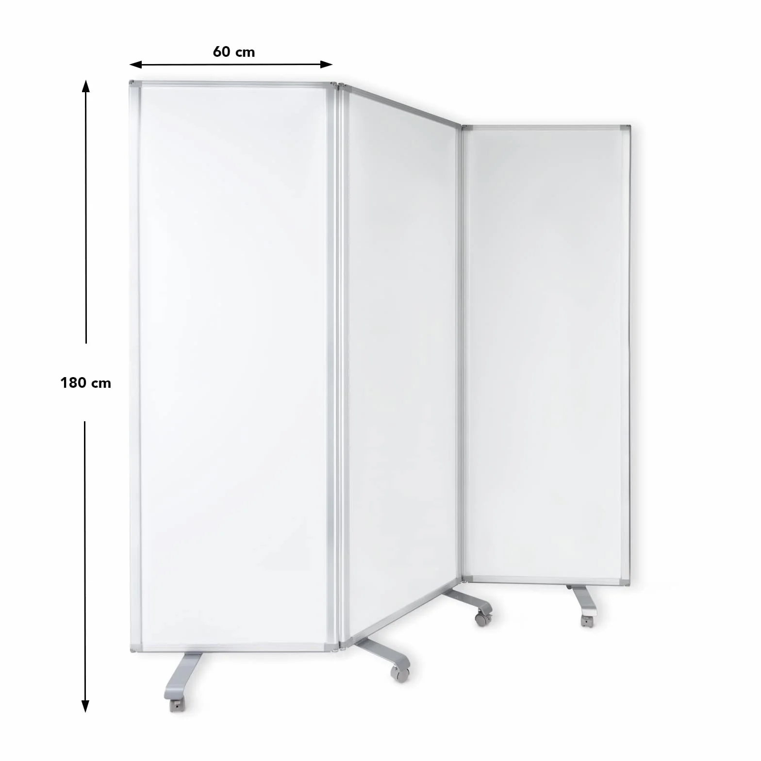 MOB Tableau blanc magnétique et pliable, Tableau aimanté sur pied pour mur de séparation de pièce - Tableau d'affichage avec roulettes verrouillables - Utilisable double face (180 x 180 cm)