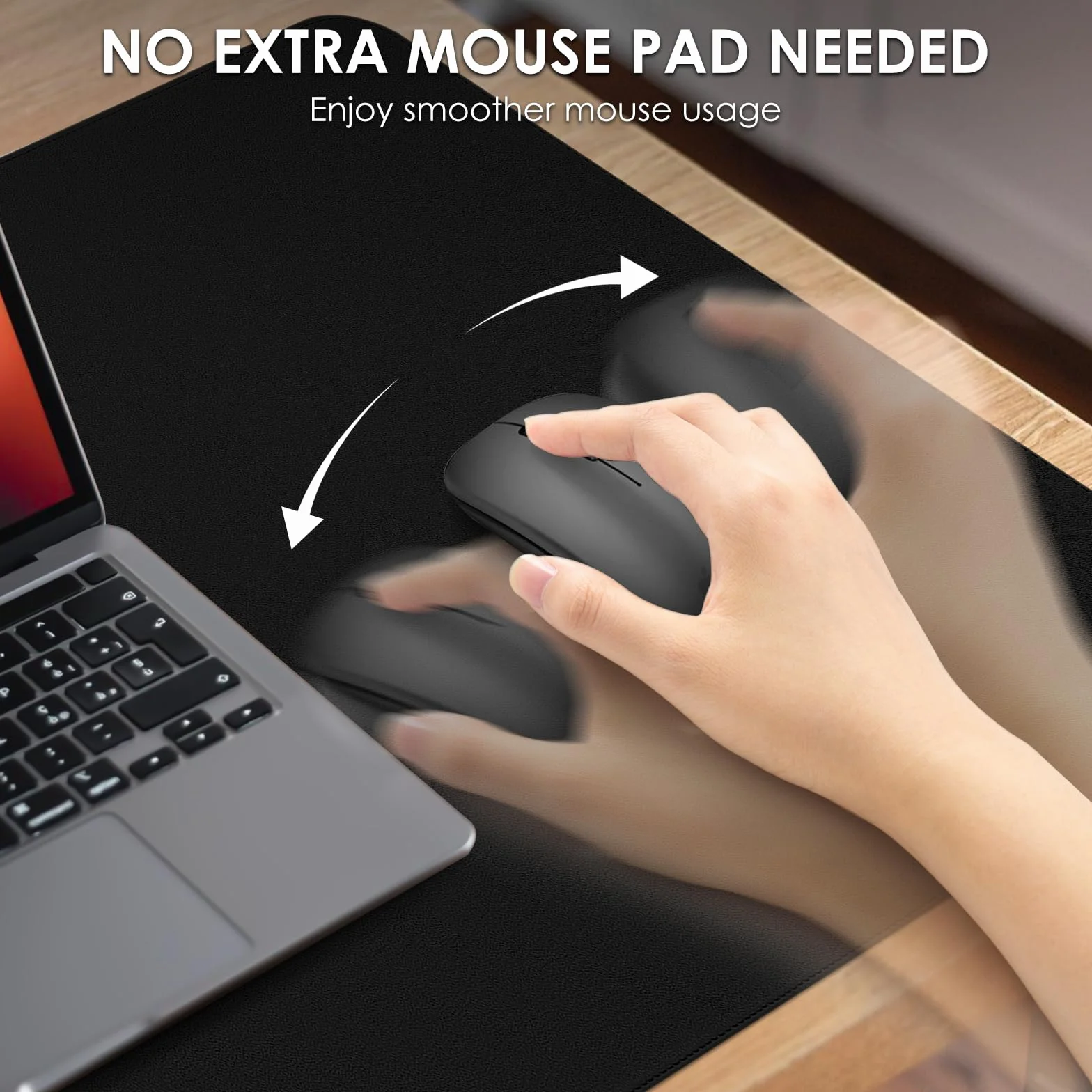 Vicwe Sous-Main 120x43cm Tapis de Souris en Cuir PU Antidérapant Imperméable Noir