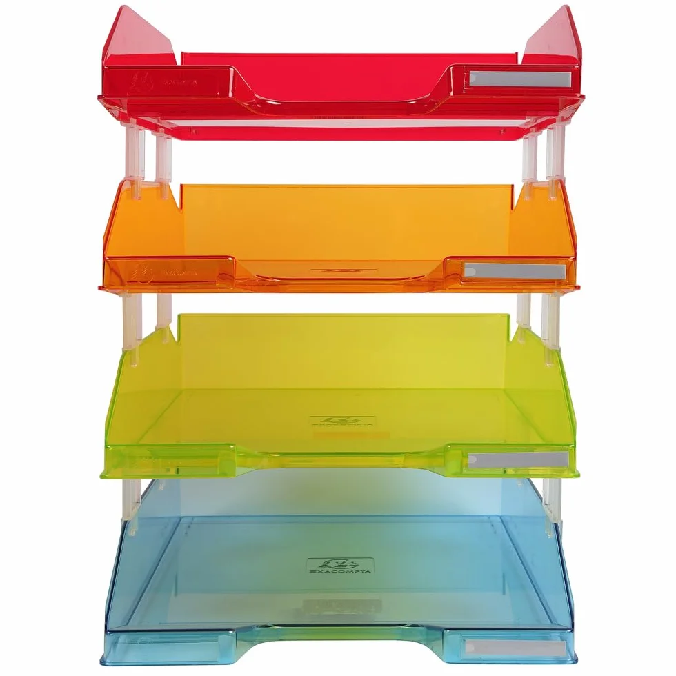Exacompta Set de 4 corbeilles à courrier COMBO MIDI 34,6 x 25,4 x 24,3 cm A4+ translucides