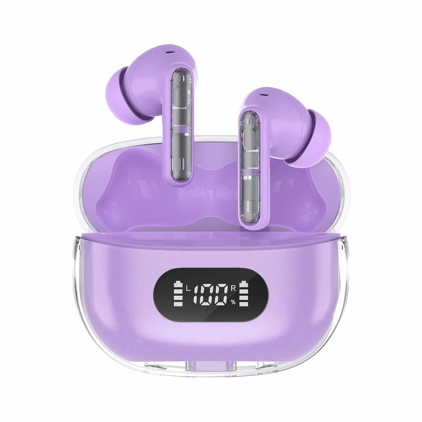 Ecouteur Traducteur Instantané Bluetooth 3 en 1 avec micro ENC, 6 modes de traduction, Violet