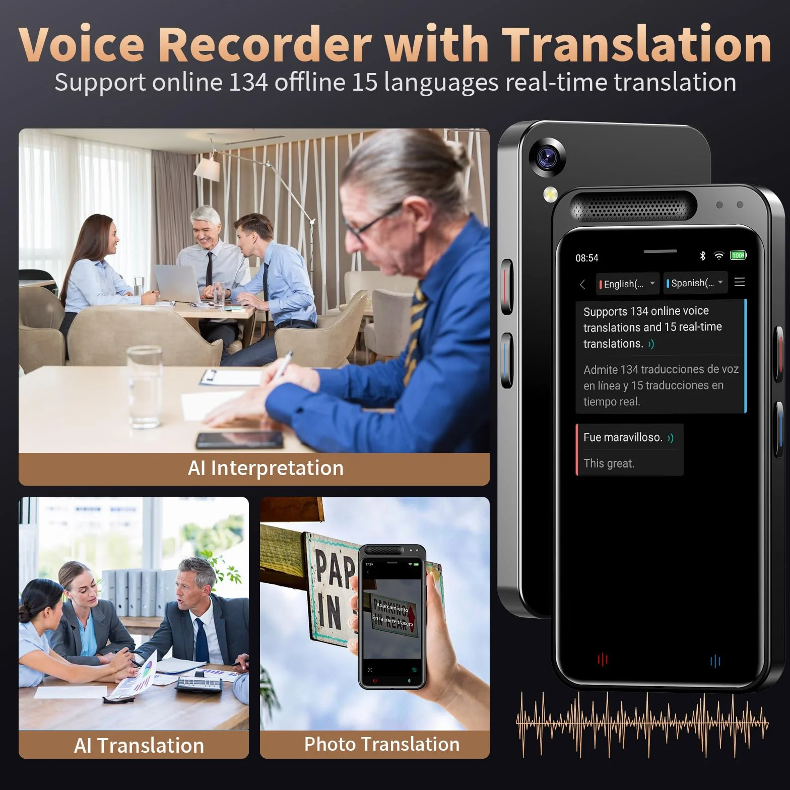 Note AI Dictaphone Numérique avec Transcription Gratuite, Résumé, Traduction en Ligne Hors Ligne, 134 Langues, Enregistreur AI pour Conférences