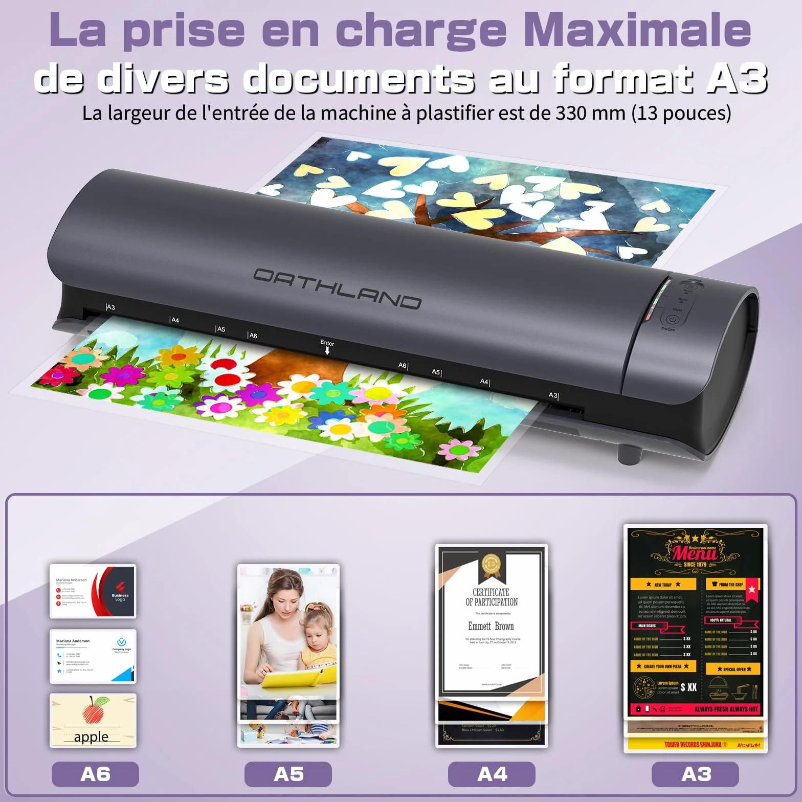 Orthland Plastifieuse A3, Machine à Plastifier 9 en 1 Thermique et Froid avec Pochettes A3 A4 A5 A6, Papier Massicot et Arrondisseur