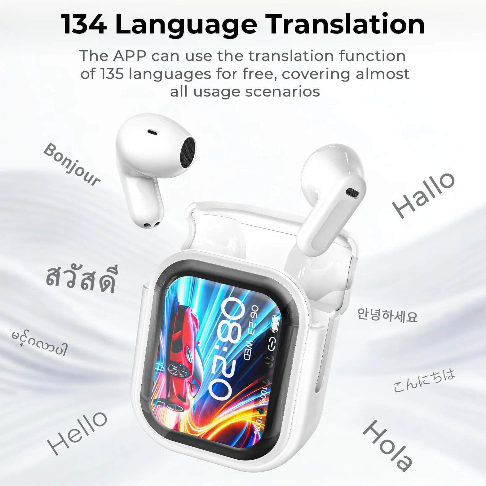 Casque traducteur IA 3 en 1 traduction temps réel 165 langues Bluetooth 6.0 écouteurs sans fil écran tactile son Hi-Fi NE20