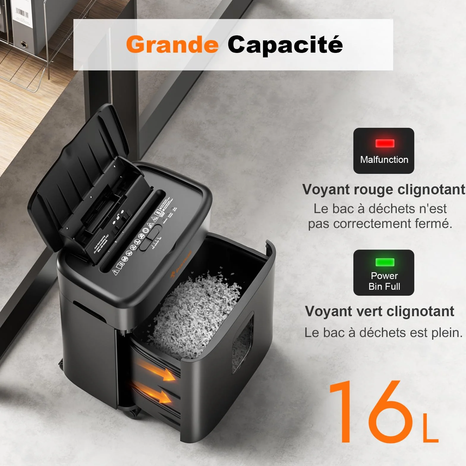 Bonsaii Destructeur de Documents Coupe Micro-particulaire P4, Alimentation Automatique 100 Feuilles, 30 Min Continu, 16L, C231-D