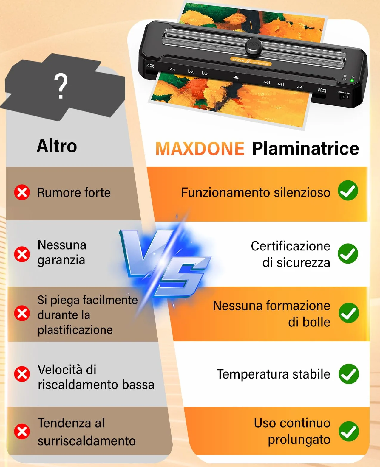 MAXDONE Plastifieuse A3 Chaud et Froid, Préchauffage 1-2 Min, 10 Pochettes, Arrondisseur d'Angles, tout Format A3 A4 A5 A6