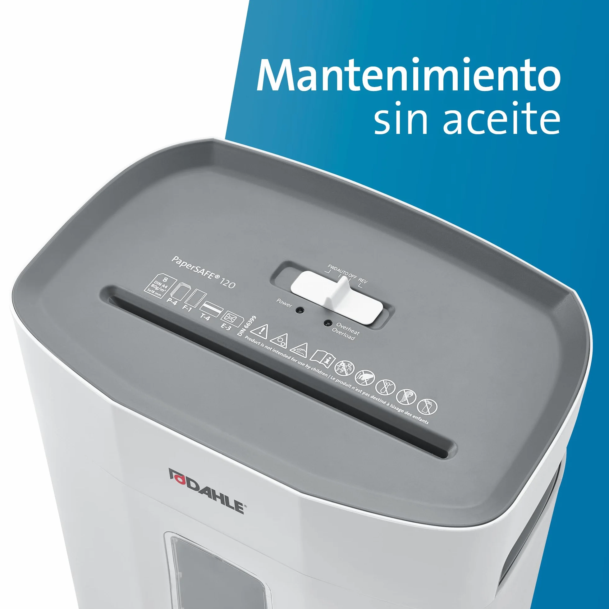 Dahle PaperSafe PS 120 Destructeur de documents 8 feuilles niveau de sécurité P4 coupe croisée sans huile 12 l Gris