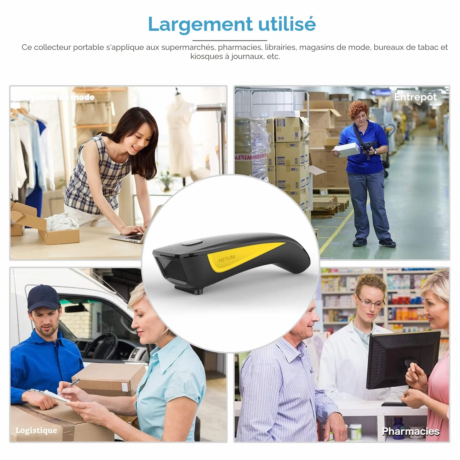 NETUM C750 Bluetooth 2D Barcode Scanner sans Fil QR pour Tablette iPhone iPad Android iOS PC POS
