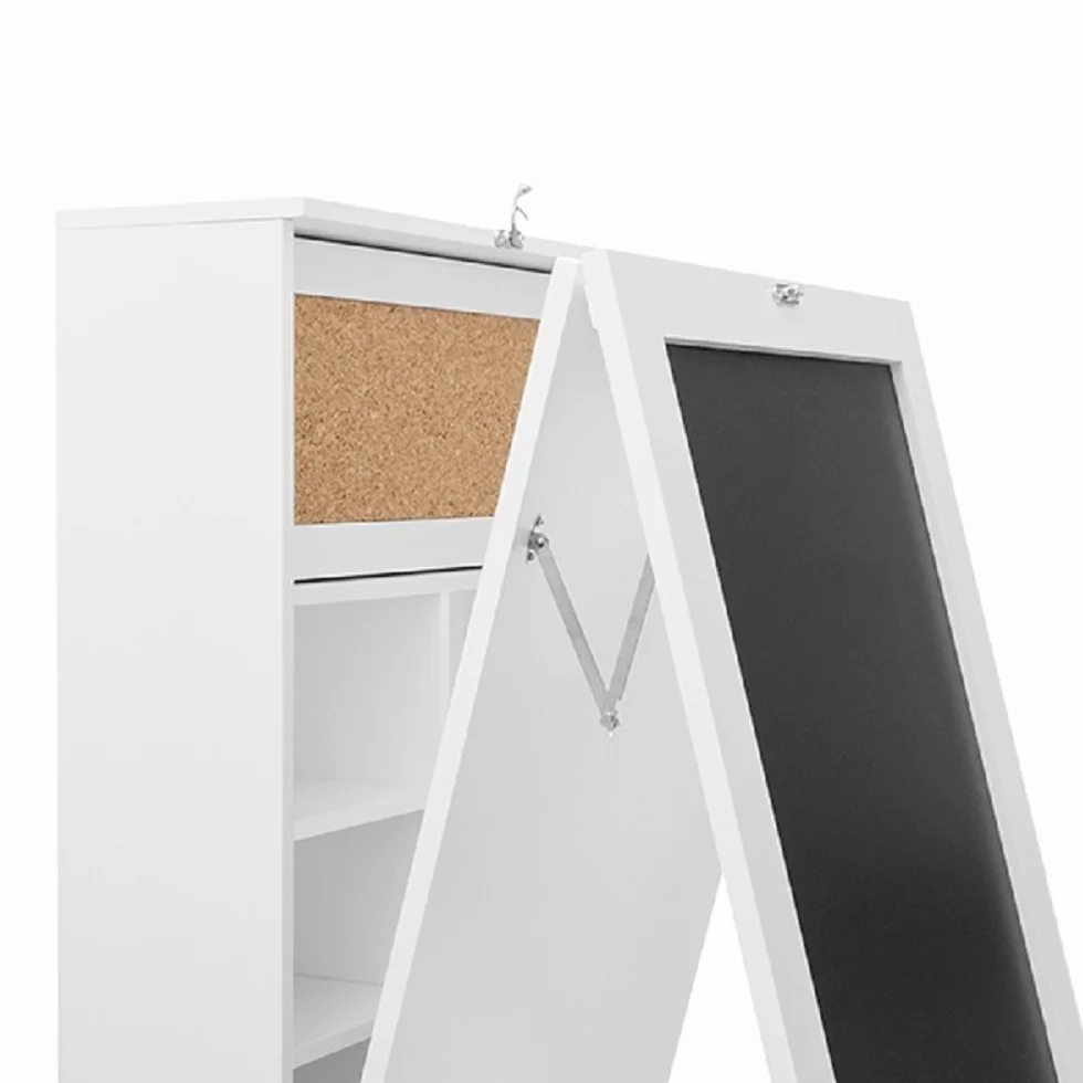 Bureau Mural Pliable en Bois Blanc avec Ardoise et Panneau Liège 50x80x18 cm (plié) 50x155x93 cm (déplié)