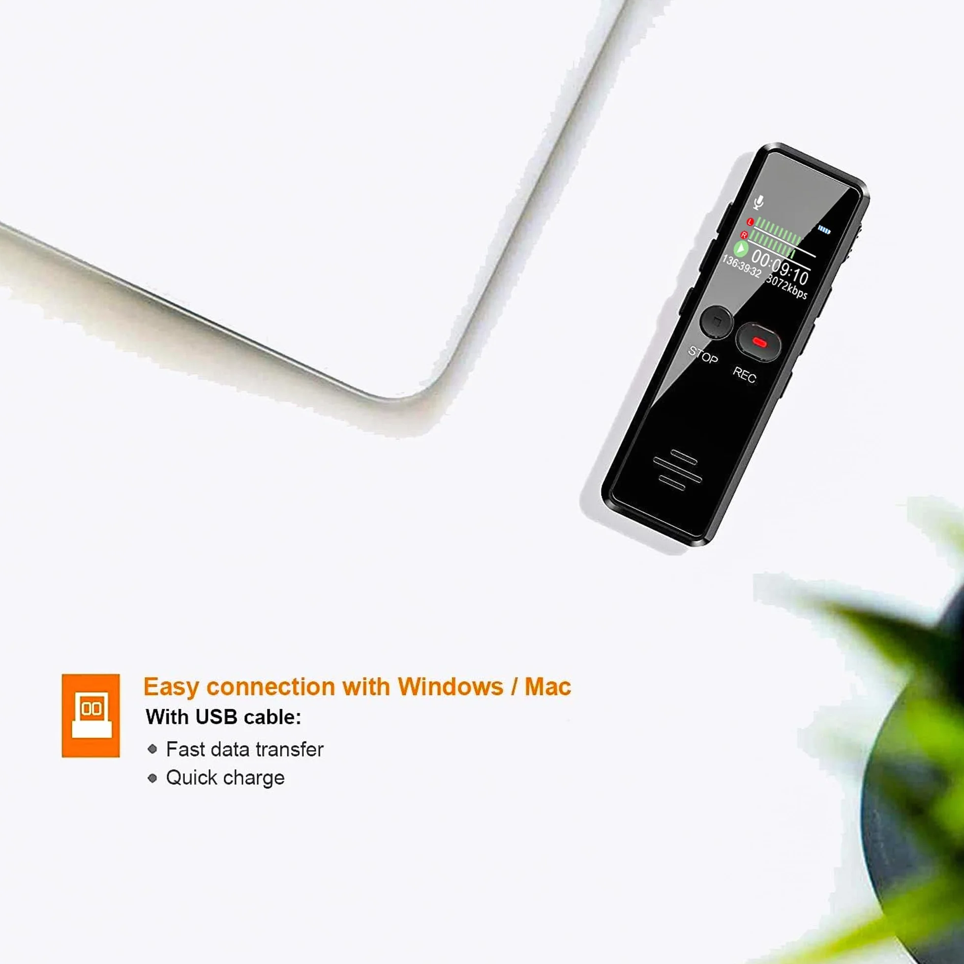 Enregistreur Vocal Numérique 8G, Dictaphone Audio 1536Kbps HD Activation Vocale Lecteur MP3 USB