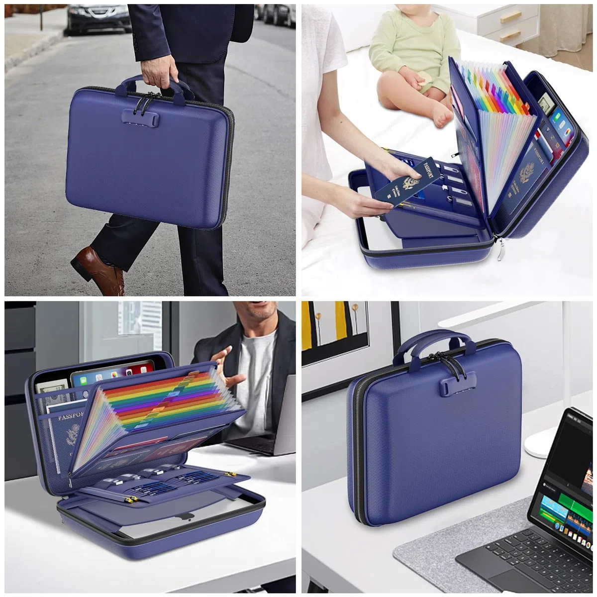DocSafe Organiseur de fichiers ignifuge avec serrure, boîte à documents à coque rigide, classeur à 13 poches extensibles, organisateur de documents portable et imperméable, classeur de classement pour