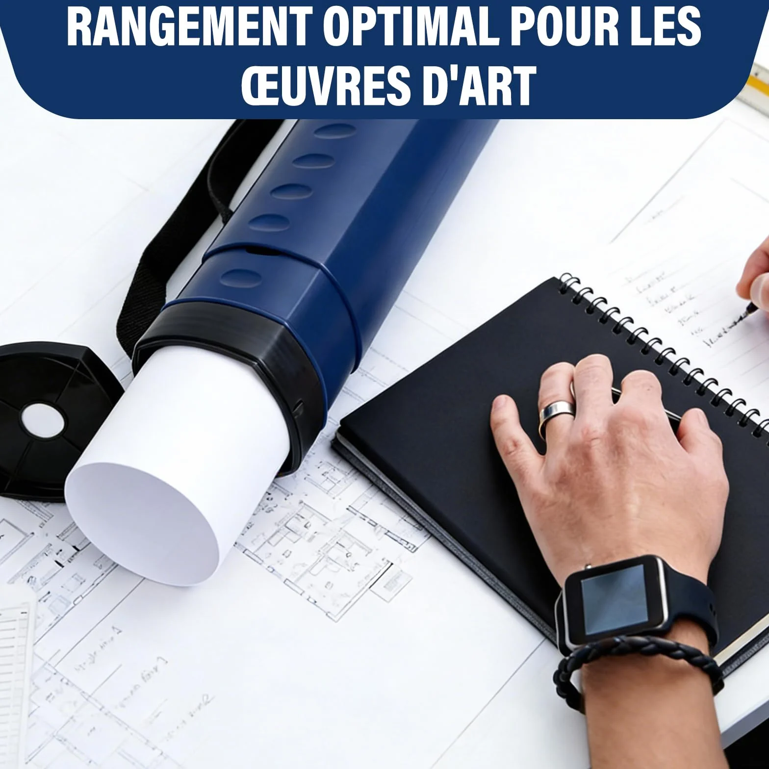 DEWEL Rouleau de Transport télescopique A0, 62-107 cm, pour Posters et Tableaux, Bleu foncé