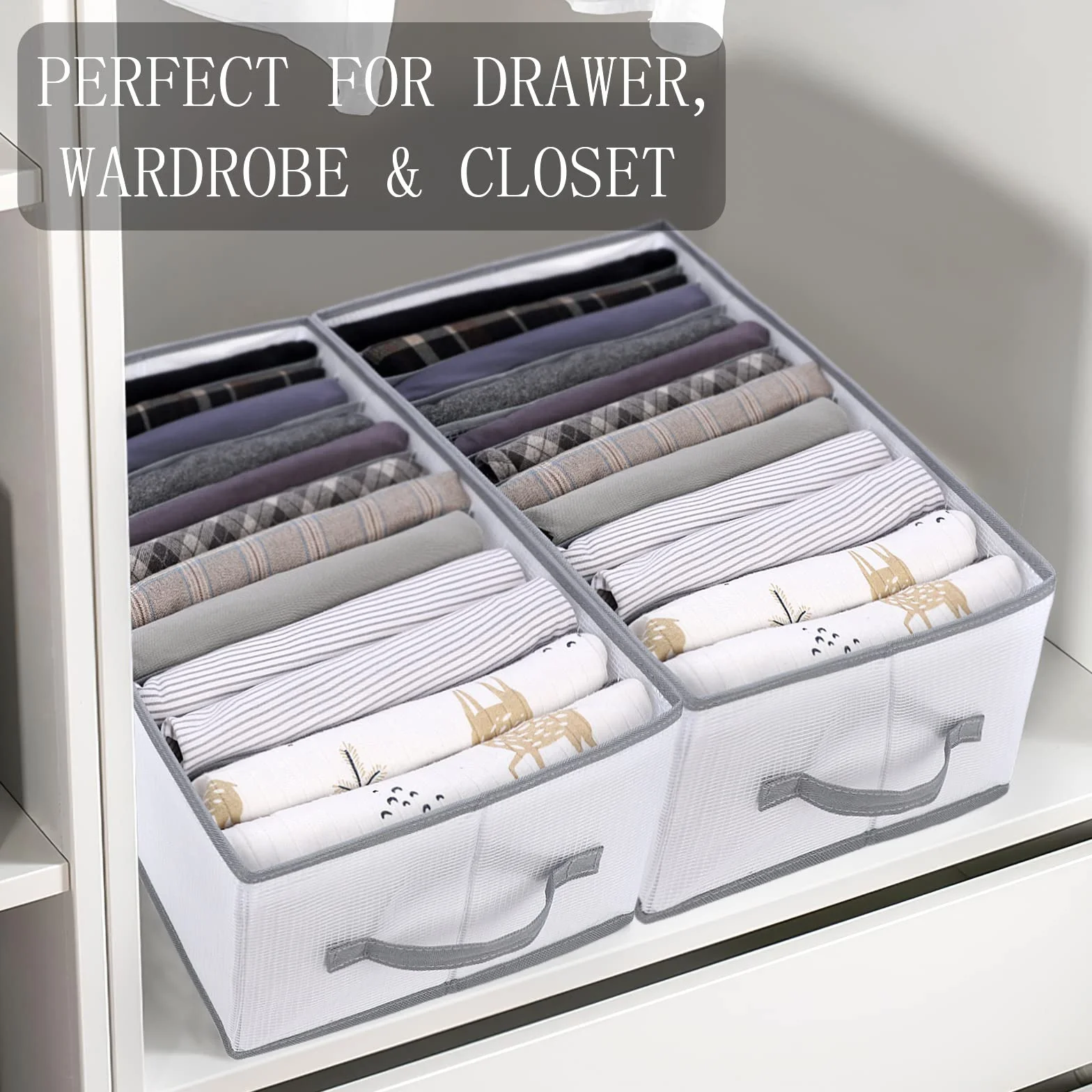 Organisateur de Vêtements Pliable 12 Grilles Armoire Boîte de Rangement Gris Clair