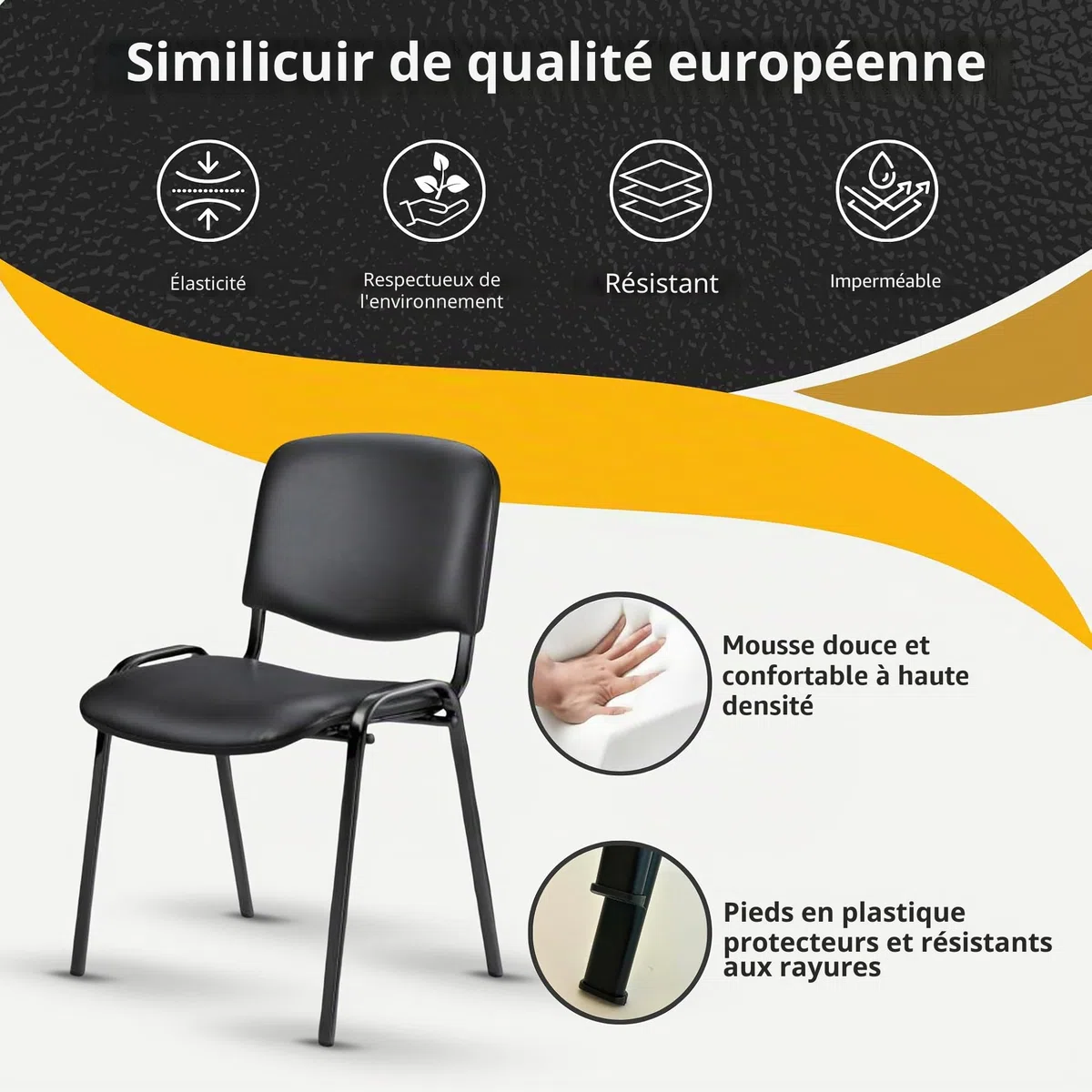 Topsit Lot de 4 Chaises Visiteur, chaises de conférence Structure en métal, rembourées et avec revêtement en Similicuir, Chaise empilable, pour la Maison, Le Bureau, la réception, Les Pauses.