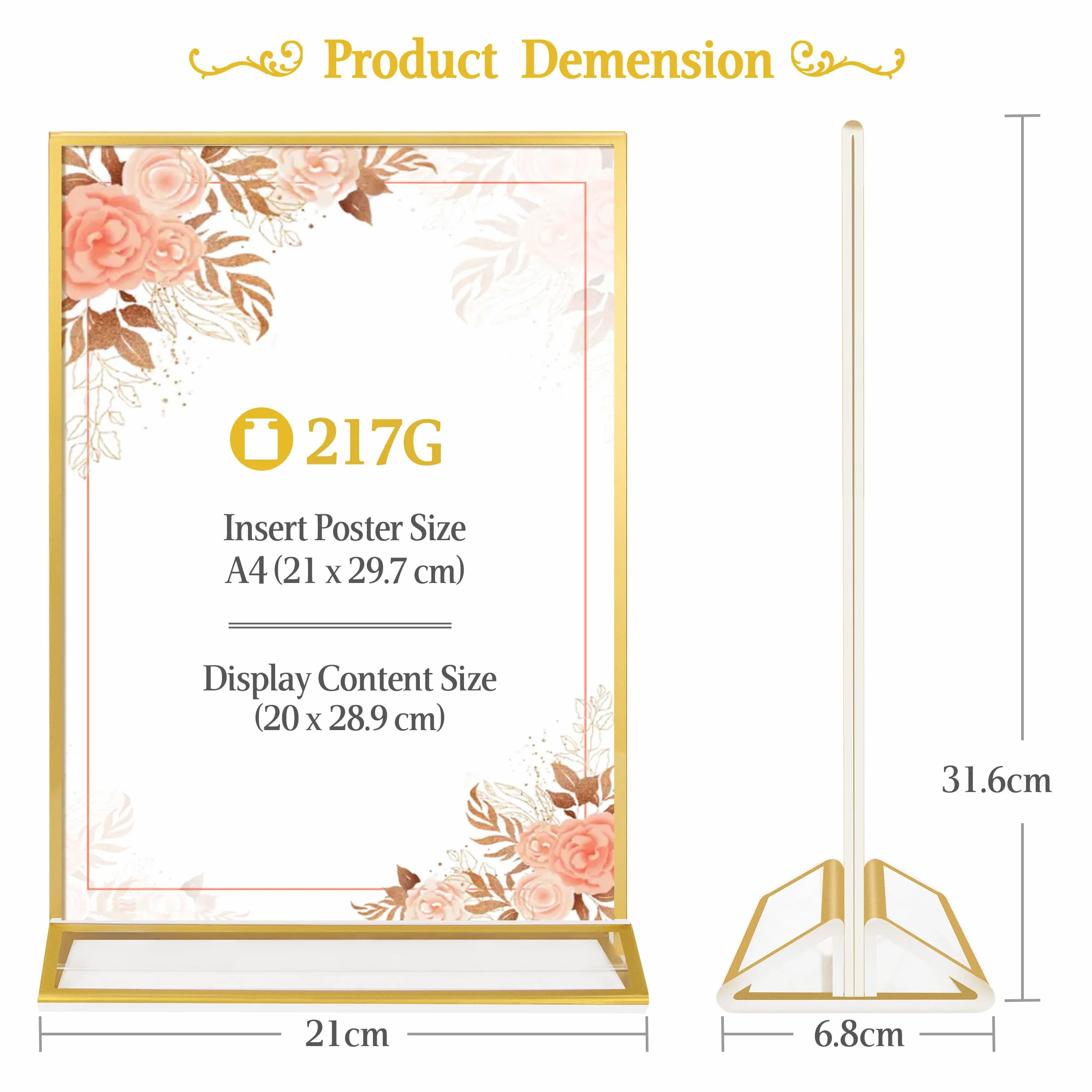 Présentoirs double face en acrylique A4 doré lot de 5 pour affiches menus restaurants hôtels