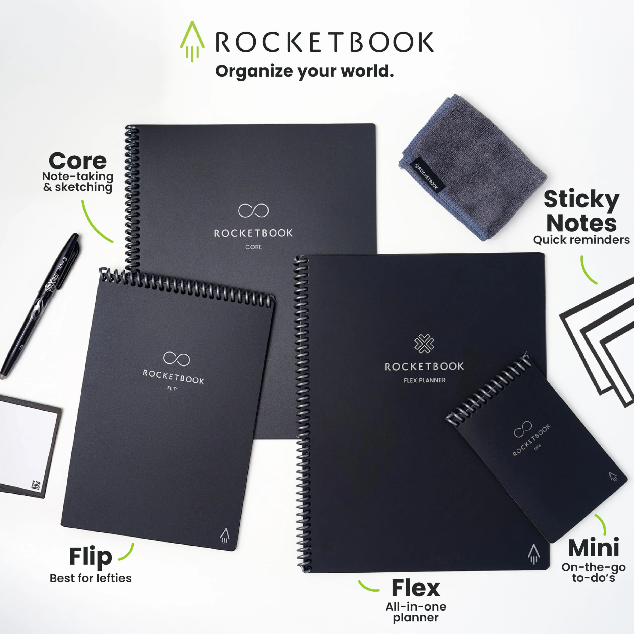 Rocketbook Flip Carnet intelligent réutilisable format lettre 21,6 x 27,9 cm bleu sarcelle